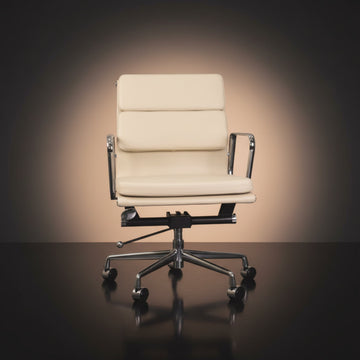 Fauteuil Eames Soft Pad inspiré en cuir ivoire