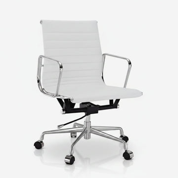 Fauteuil de bureau Eames-inspired EA 117 blanc avec revêtement nervuré et base chromée