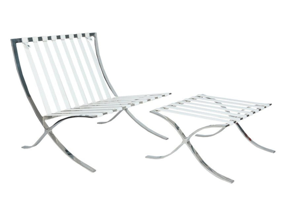 Metallic lounge chair and ottoman on a white background
