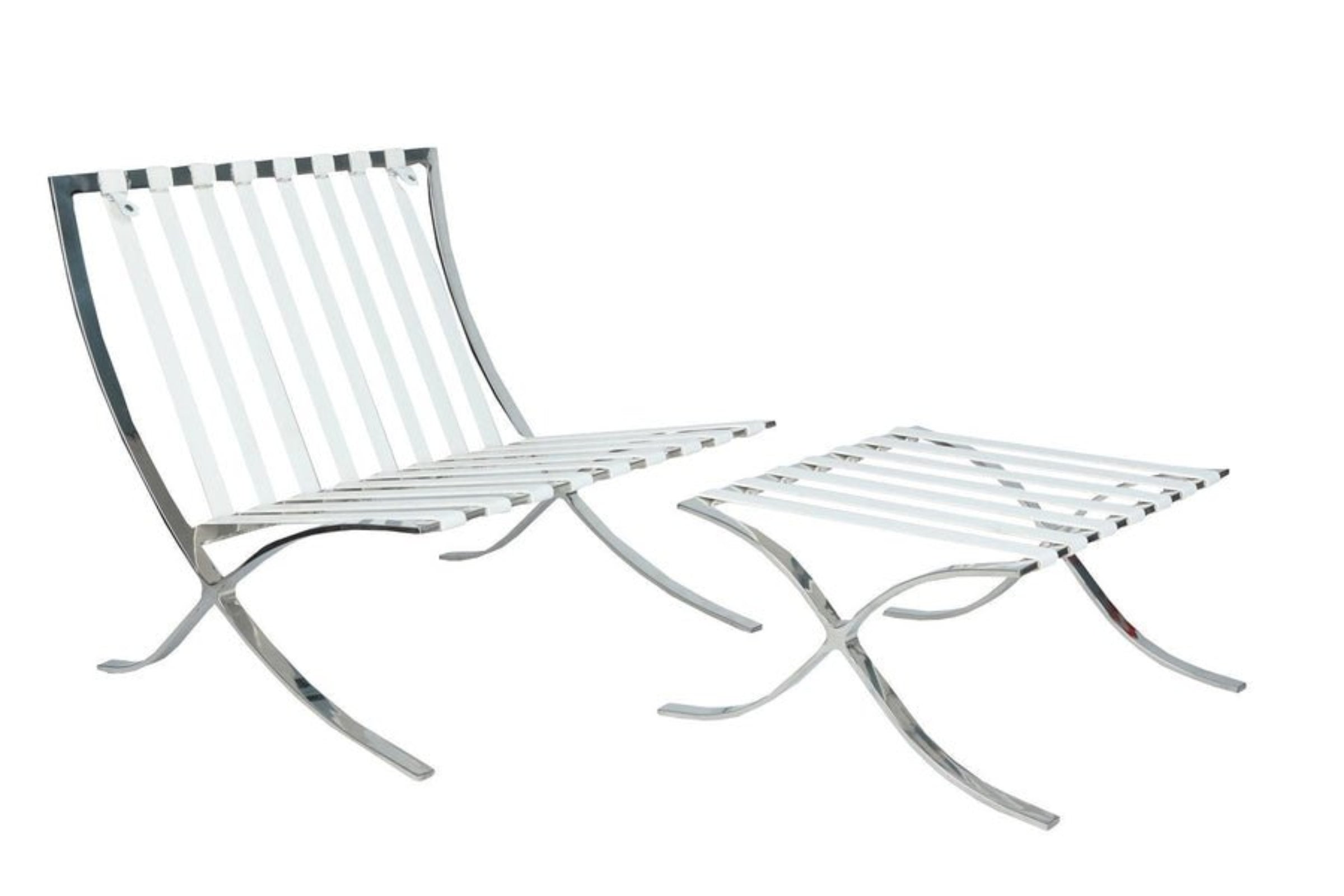Metallic lounge chair and ottoman on a white background