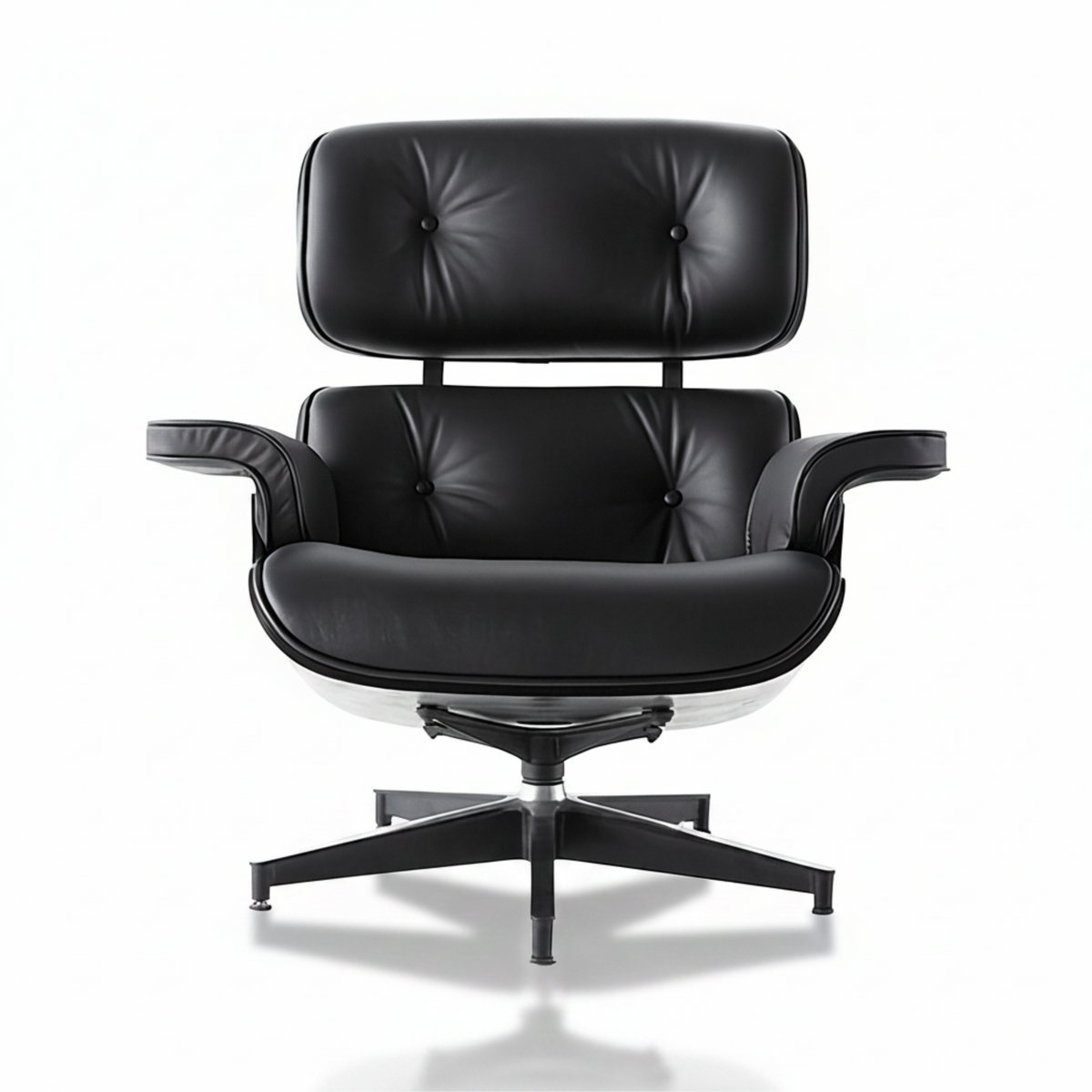 Black leather lounge chair with headrest on a white background