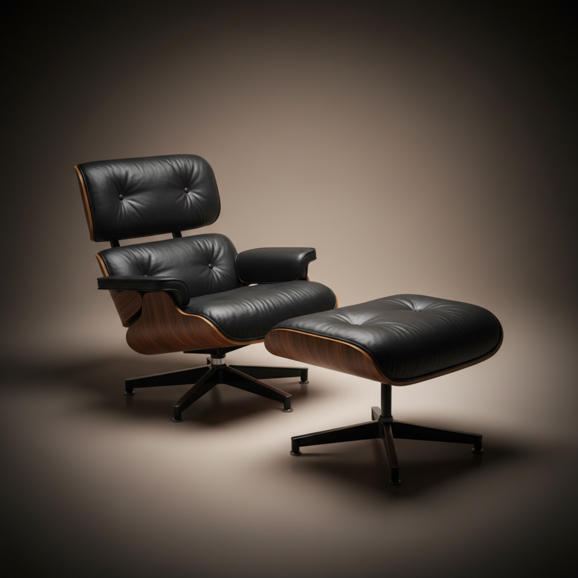 Lounge Chair & Ottoman Walnut Wood Black