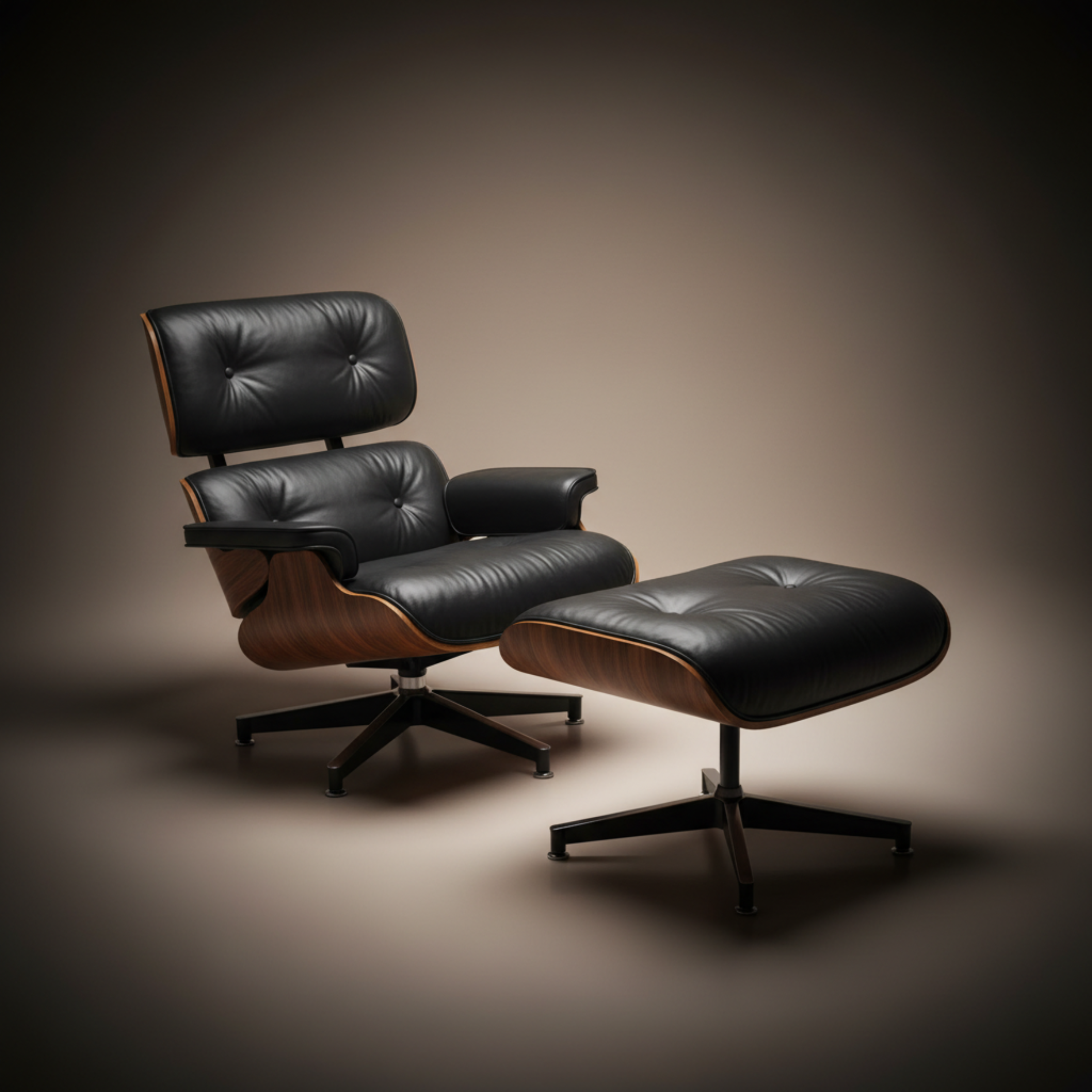 Lounge Chair & Ottoman Walnut Wood Black