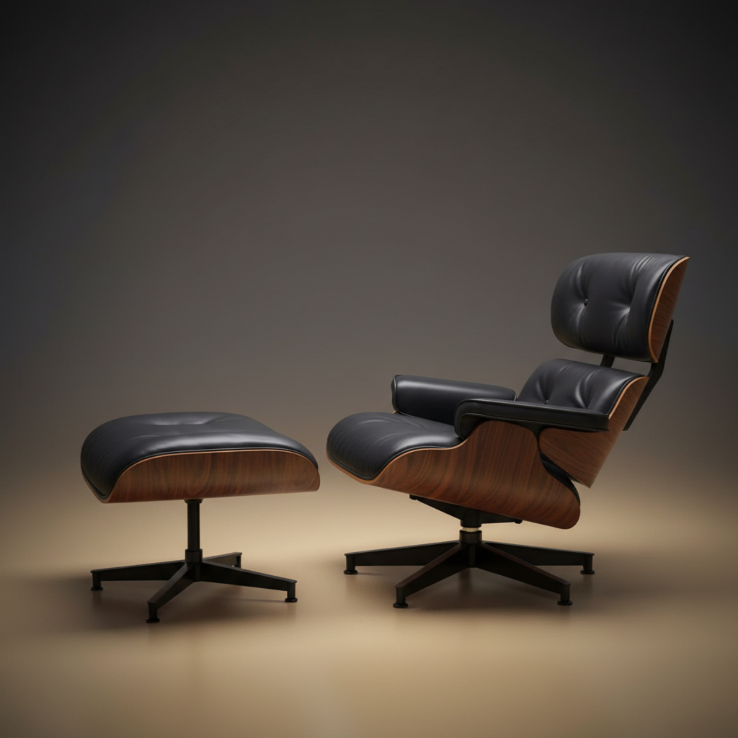 Lounge Chair & Ottoman Walnut Wood Black studio lighting
