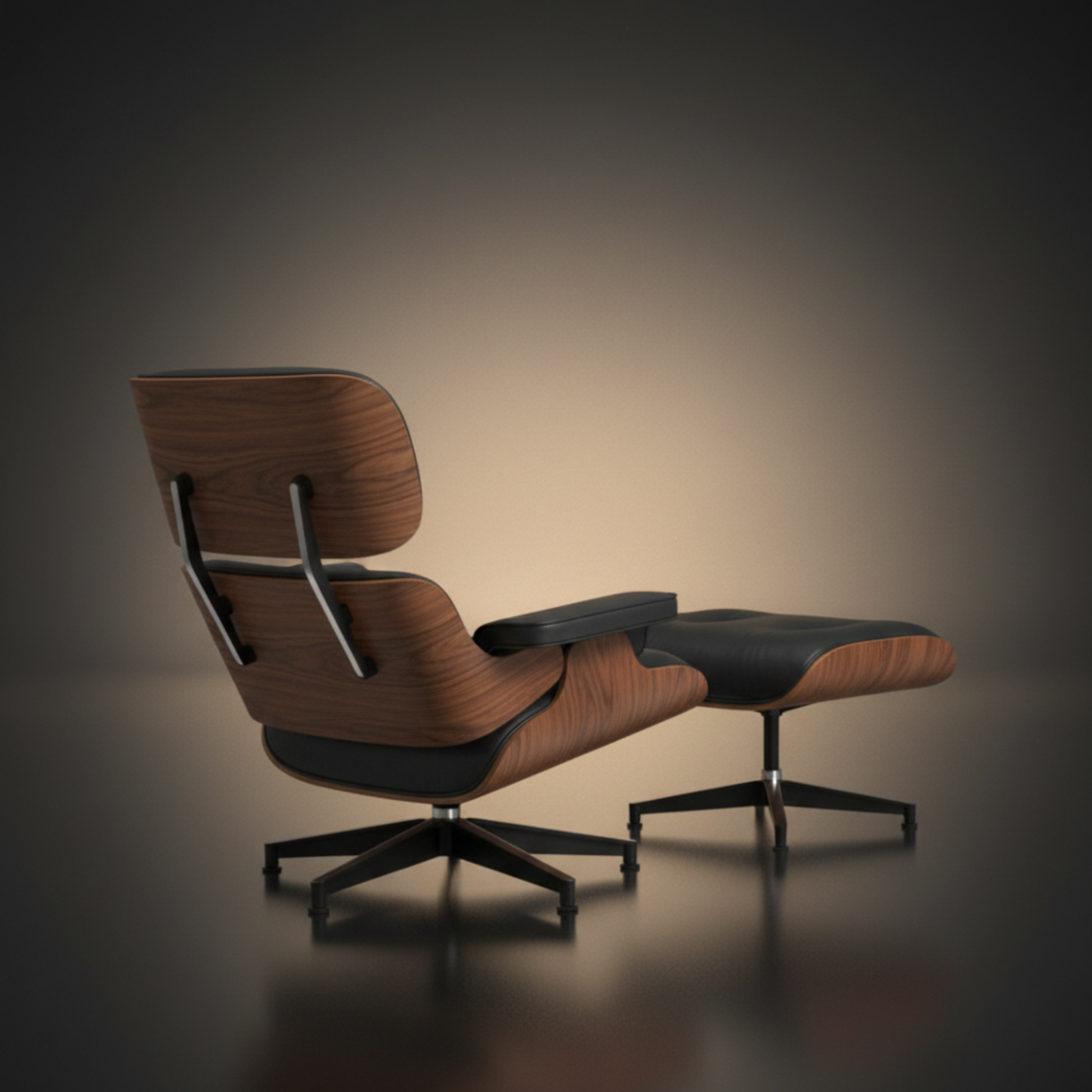 Lounge Chair & Ottoman Walnut Wood Black showing wood from back