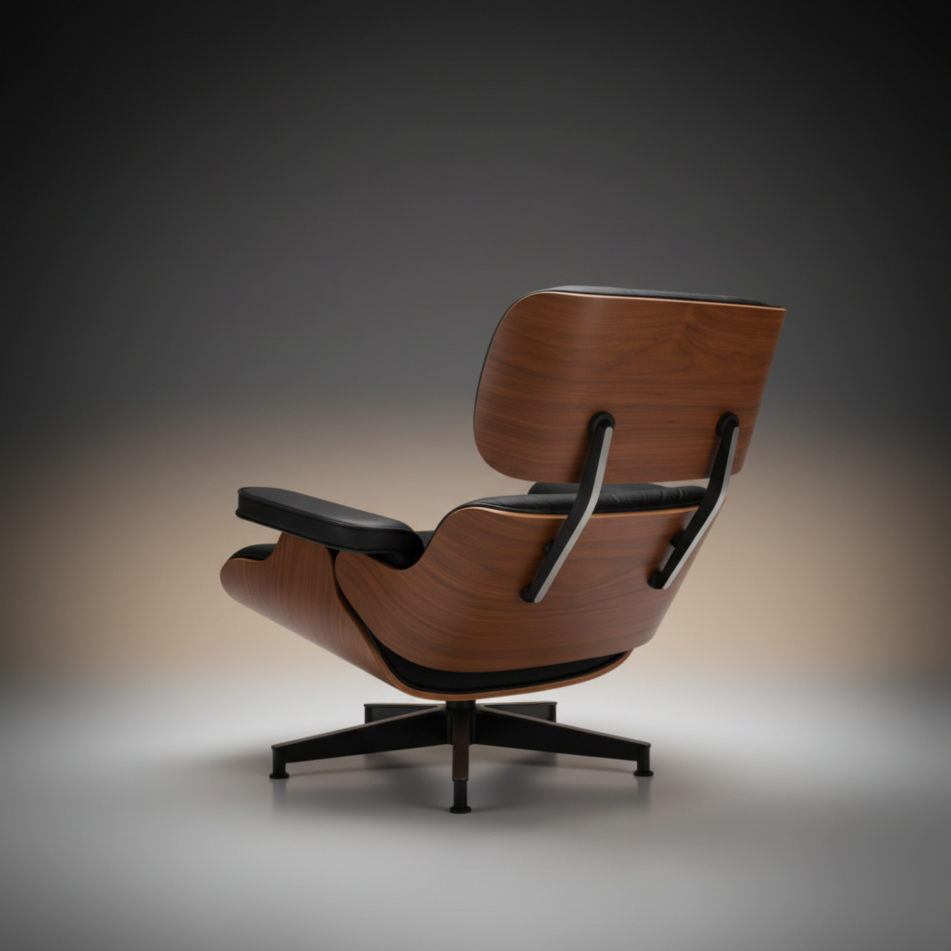 Lounge Chair & Ottoman Walnut Wood Black wood structure