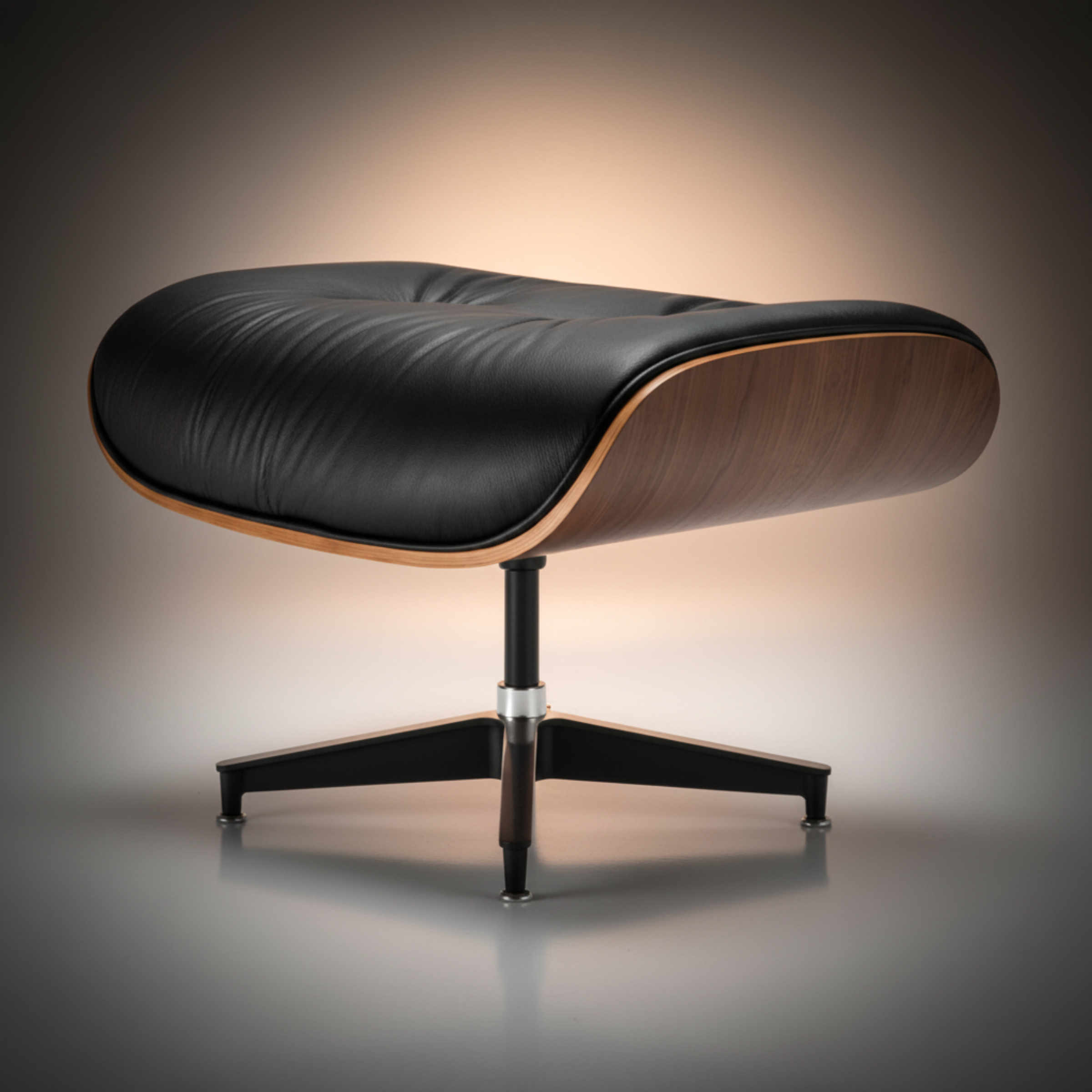 Lounge Chair & Ottoman Walnut Wood Black just showing ottoman close up
