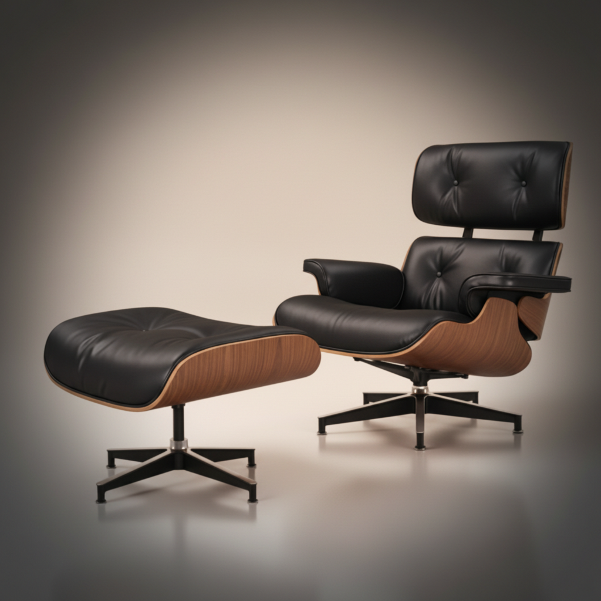 Luxury Eames Lounge Chair & Ottoman — Black Leather & Walnut