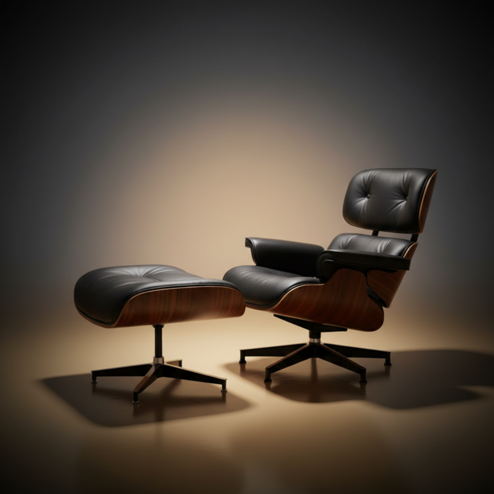 Luxury Black Lounge Chair & Ottoman — Side Profile