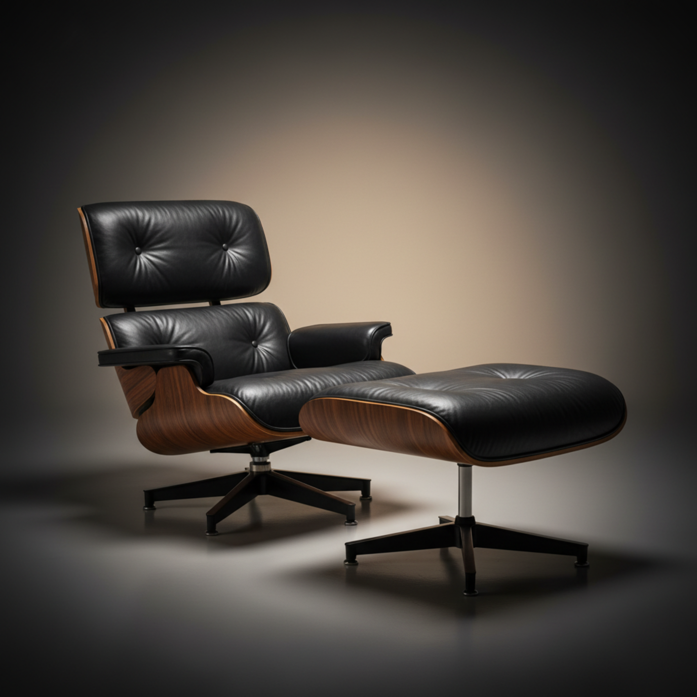 Luxury Black Lounge Chair & Ottoman — Close-Up Angle