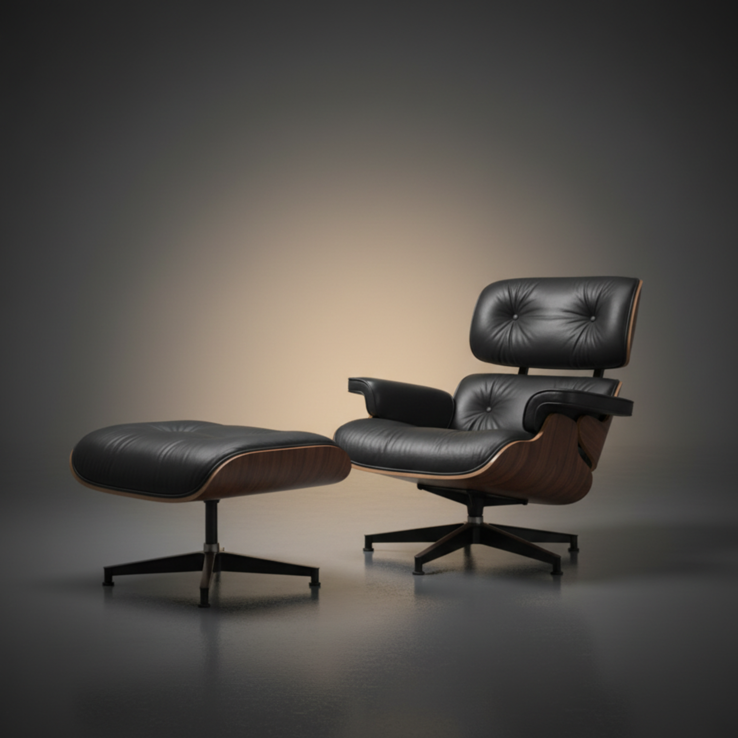 Luxury Black Lounge Chair & Ottoman — Front Facing