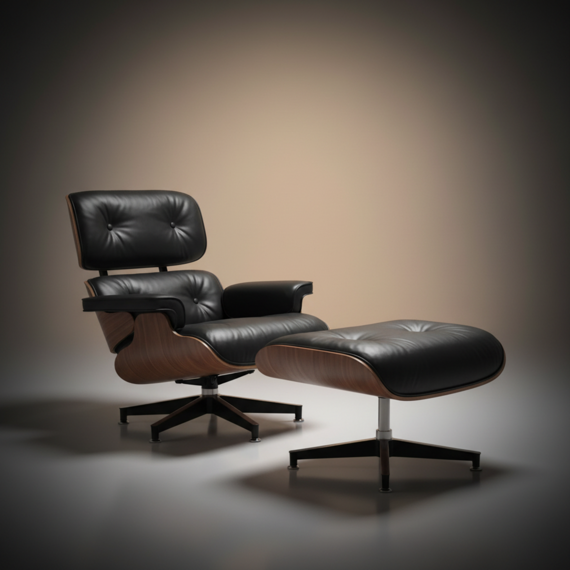 Luxury Black Lounge Chair & Ottoman — Three-Quarter Seat