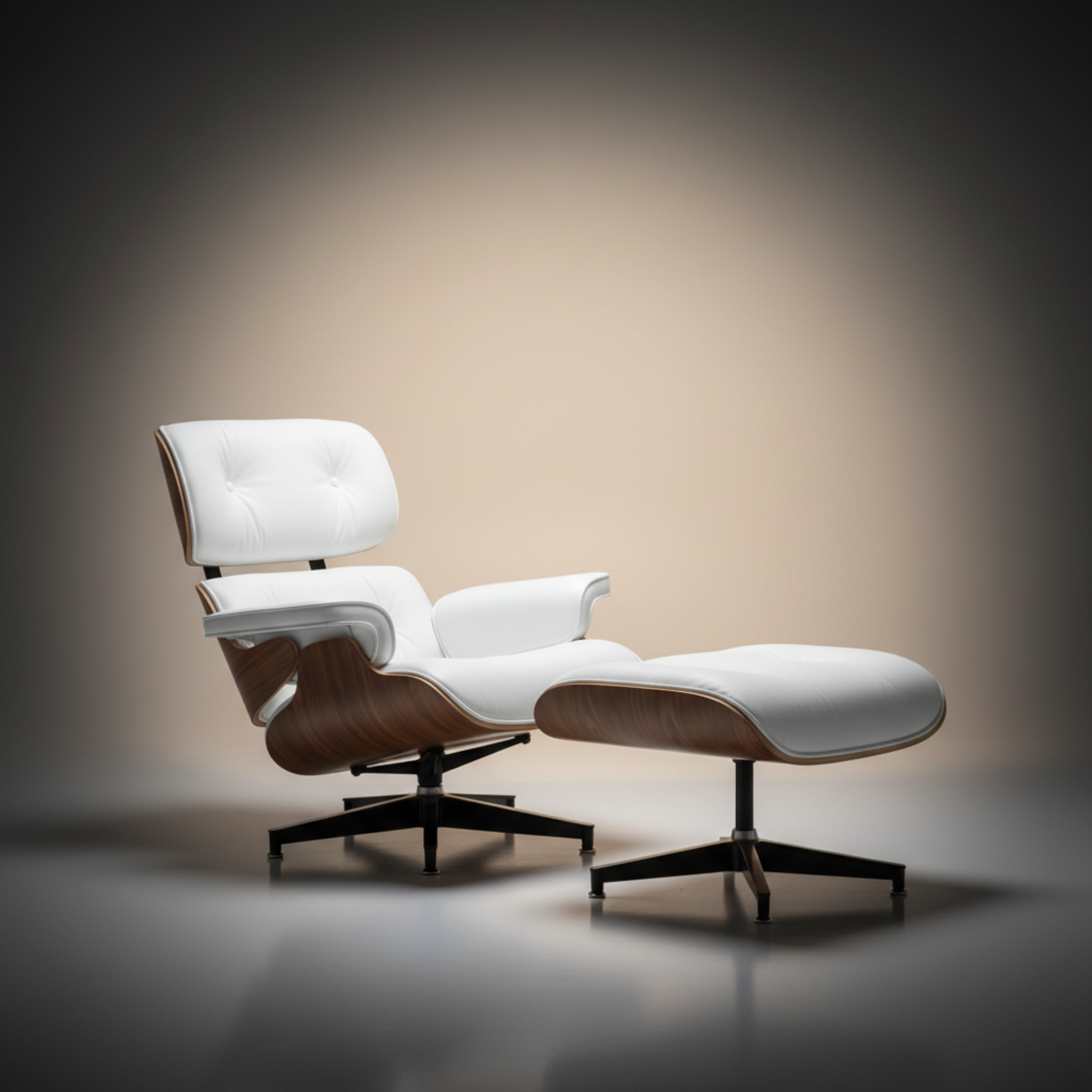 Lounge Chair & Ottoman Walnut Wood White