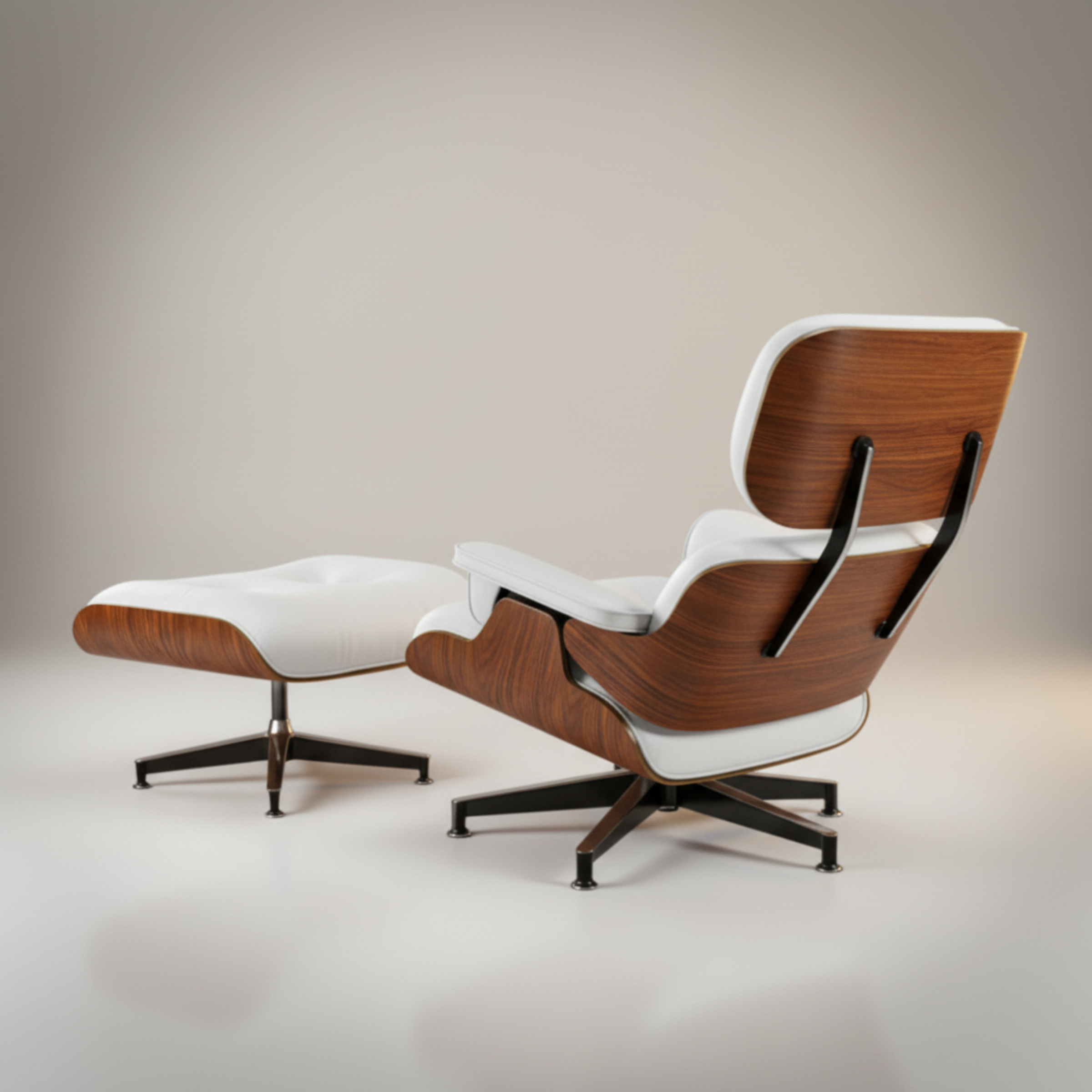Lounge Chair & Ottoman Walnut Wood White XL showing back