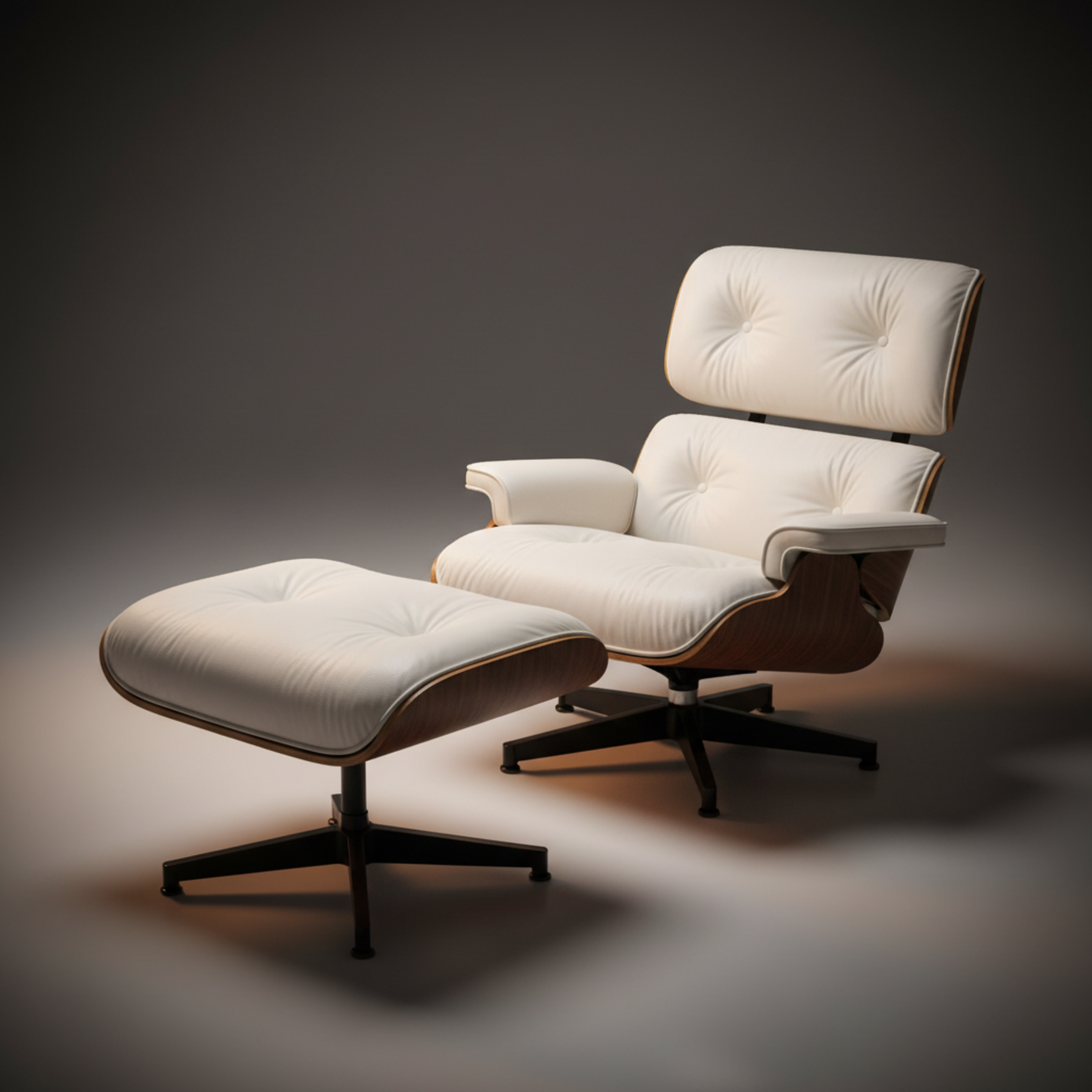 Lounge Chair & Ottoman Walnut Wood White XL in studio lights