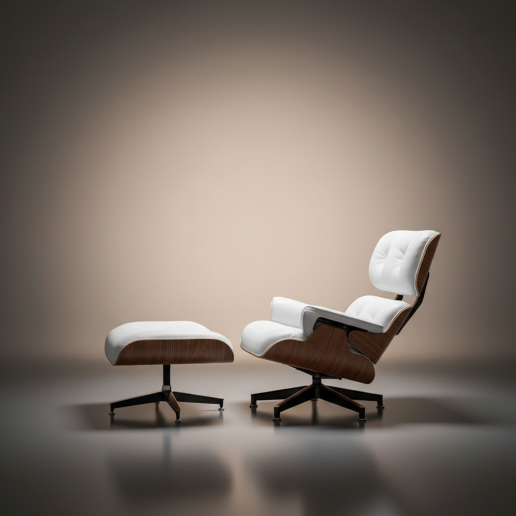 Lounge Chair & Ottoman Walnut Wood White 1