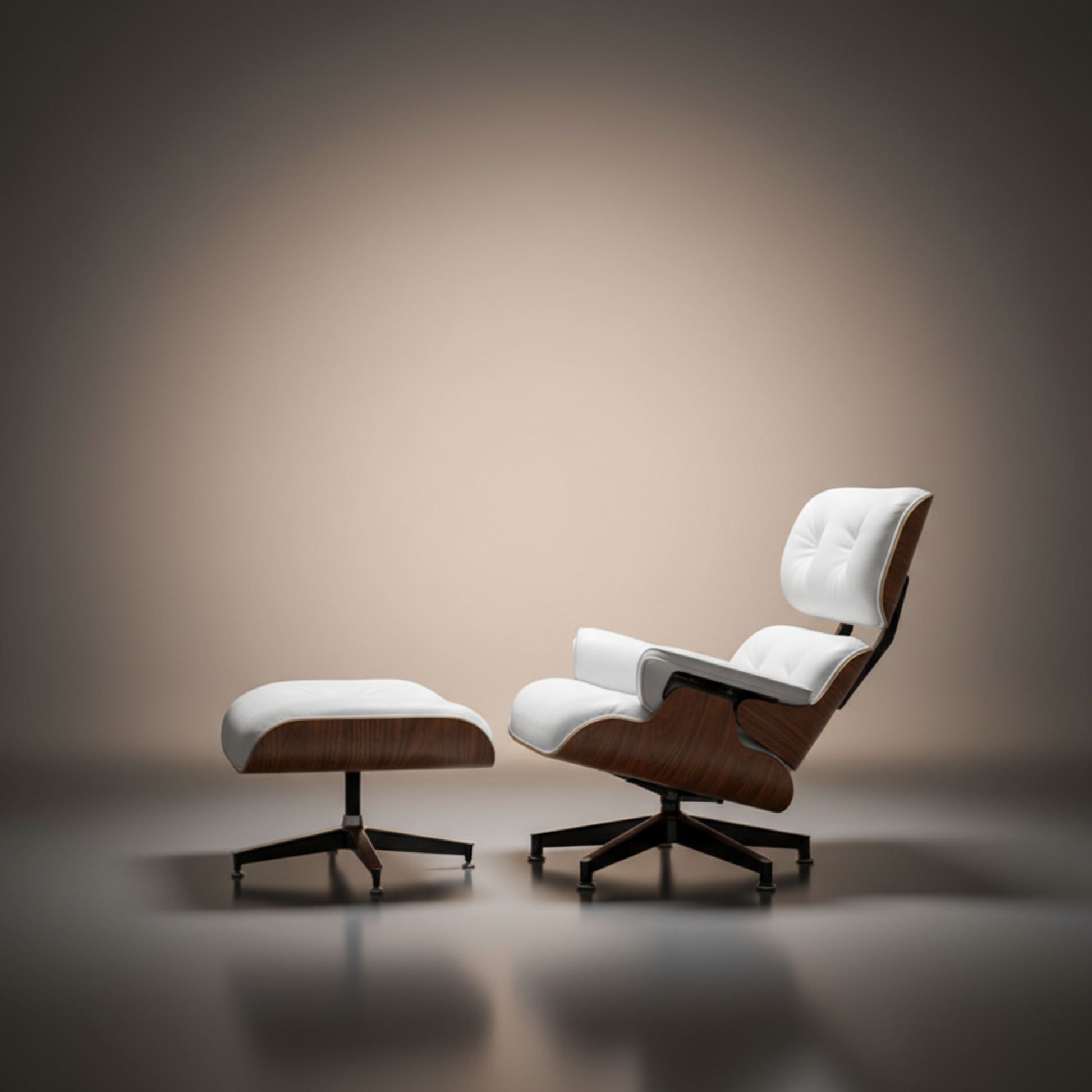 Lounge Chair & Ottoman Walnut Wood White 1