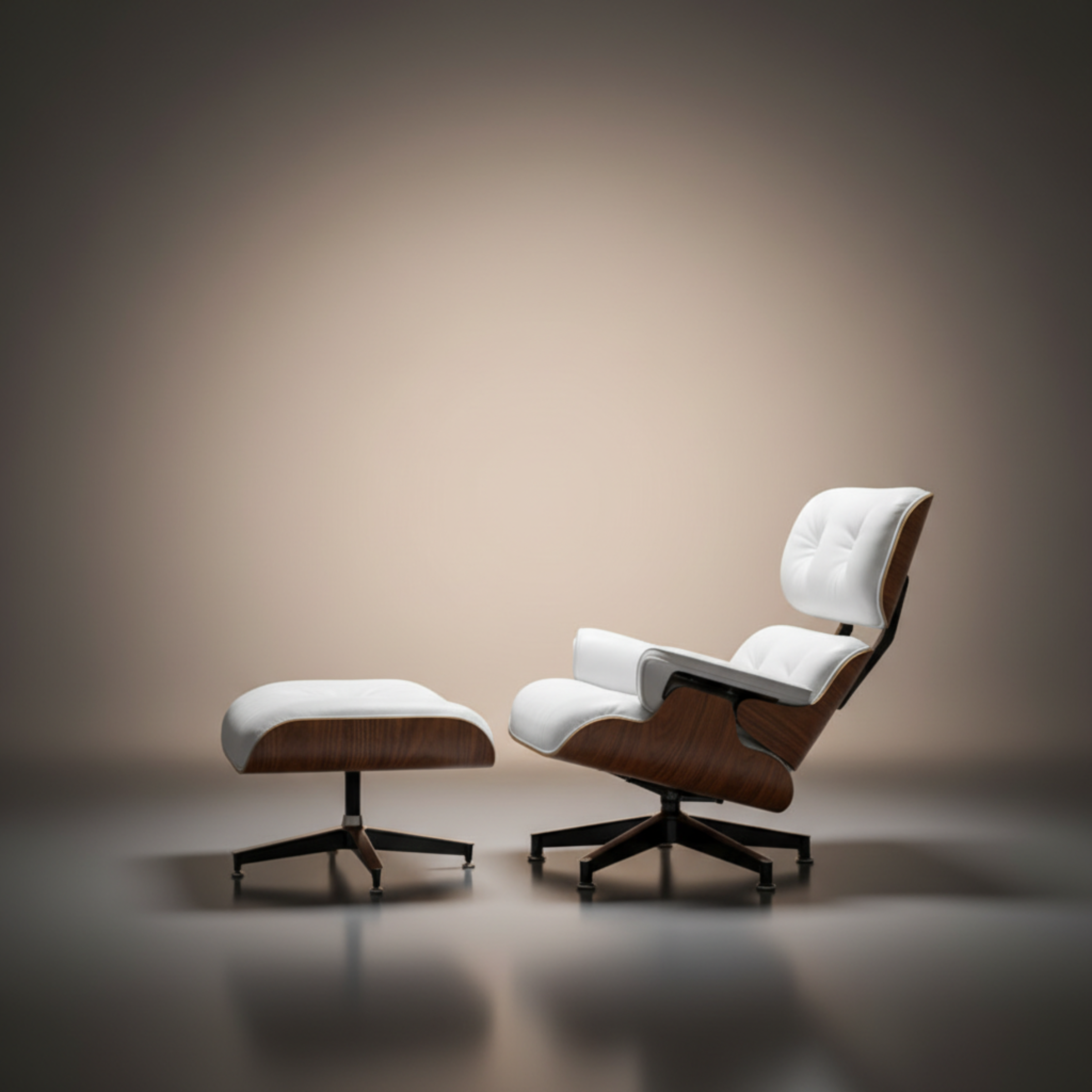 Lounge Chair & Ottoman Walnut Wood White 1