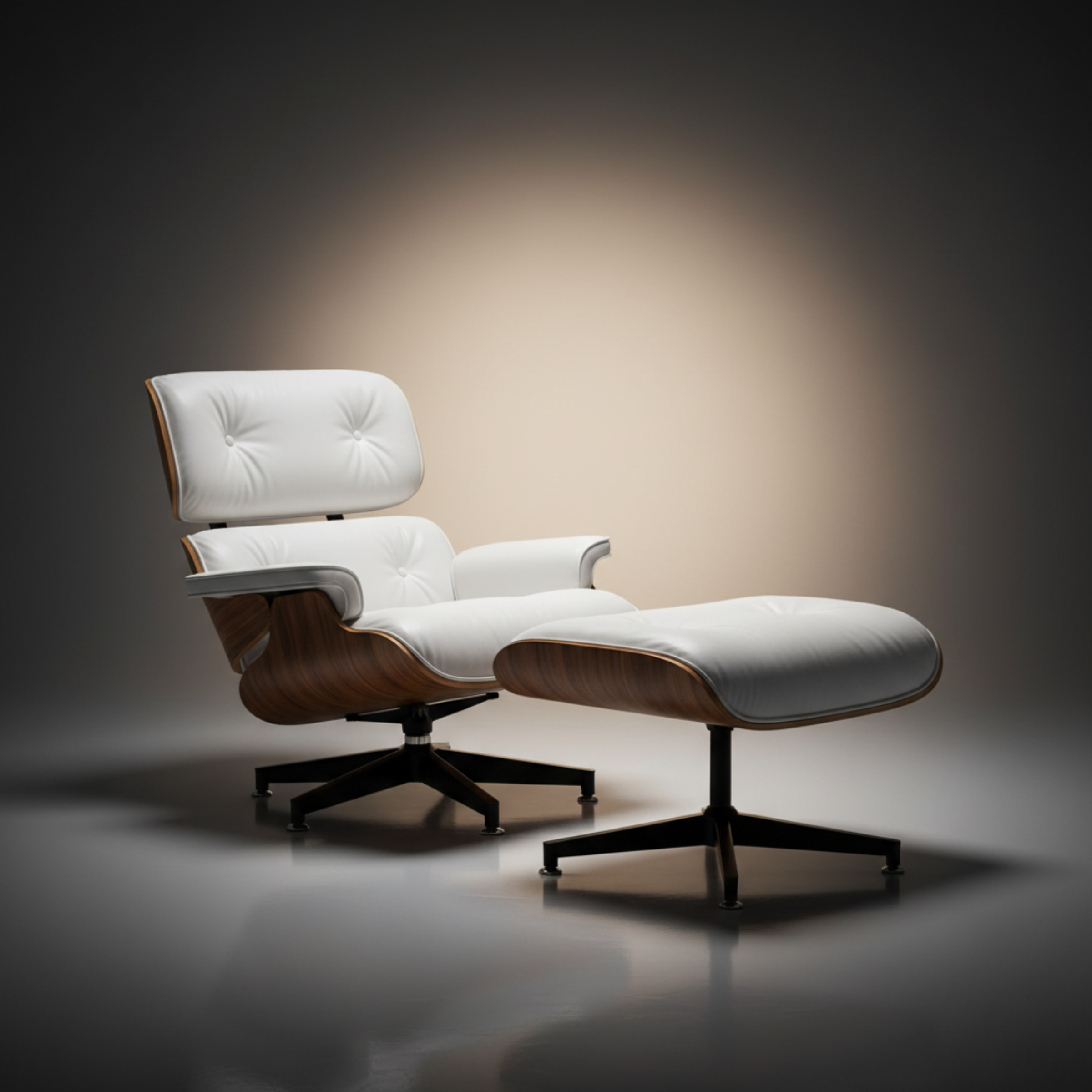 Lounge Chair & Ottoman Walnut Wood White