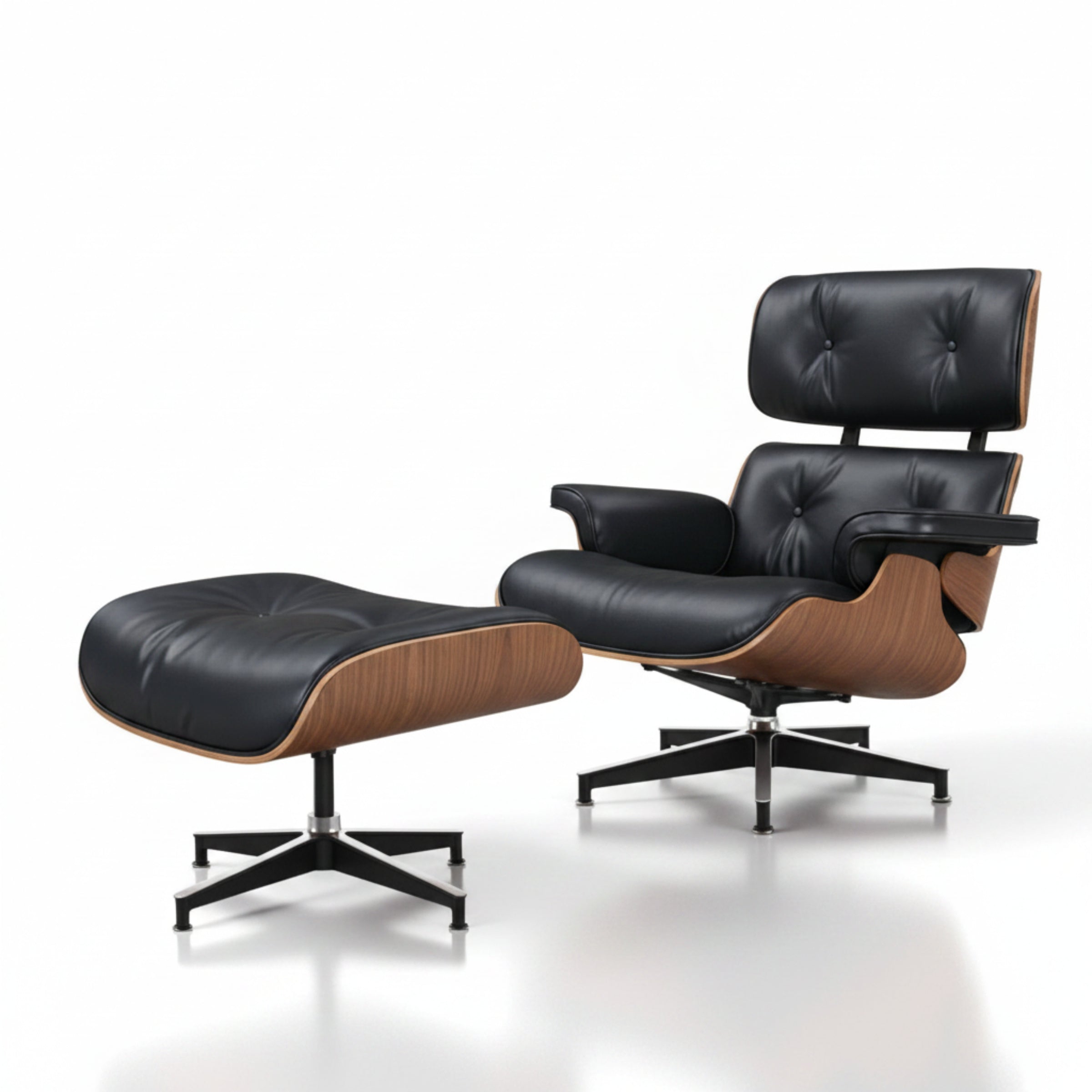 Lounge Chair & Ottoman | Walnut Wood | Black & White