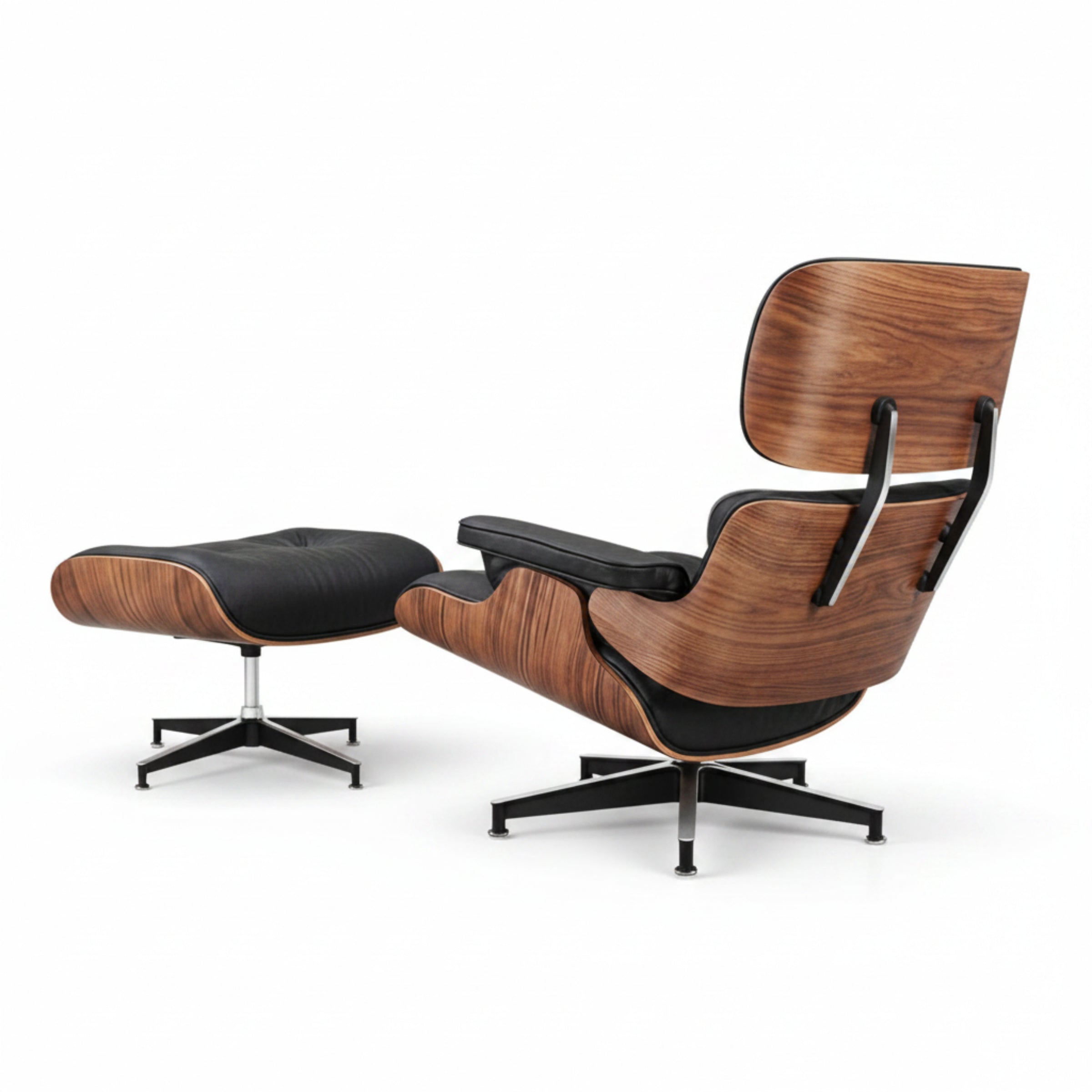 Lounge Chair & Ottoman | Walnut Wood | Black & White