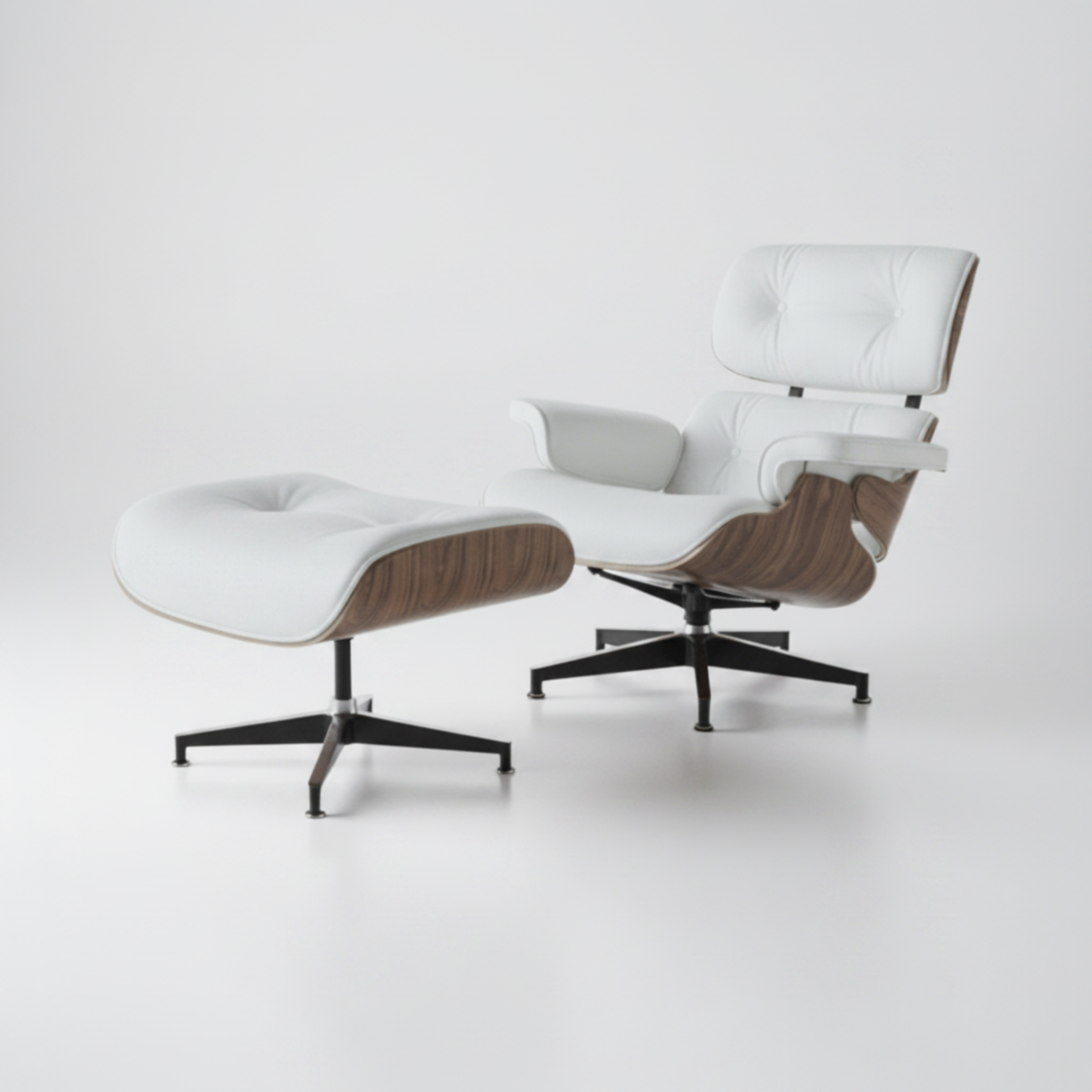 Lounge Chair & Ottoman | Walnut Wood | Black & White
