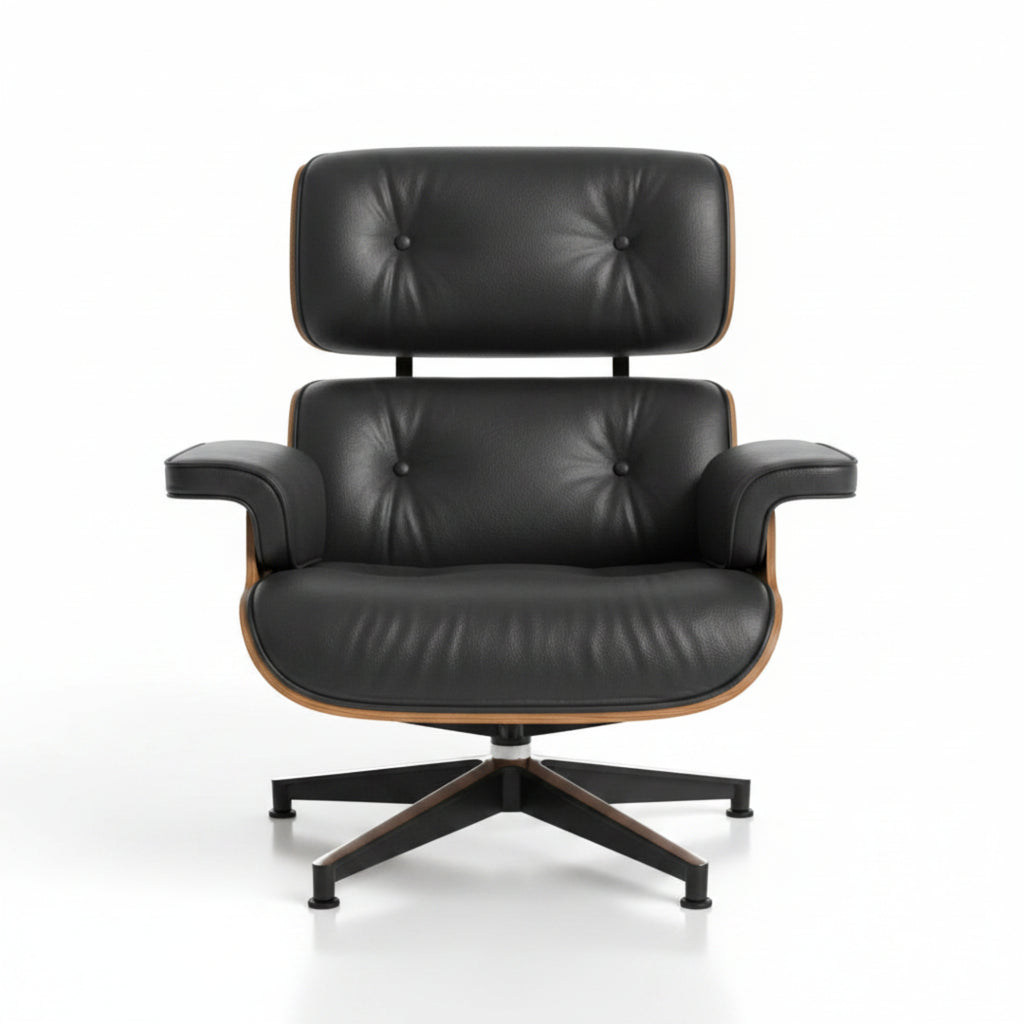 Lounge Chair & Ottoman | Walnut Wood | Black & White