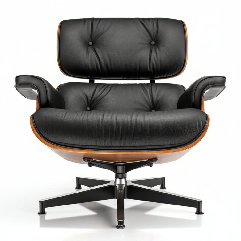 Lounge Chair & Ottoman | Walnut Wood | Black & White