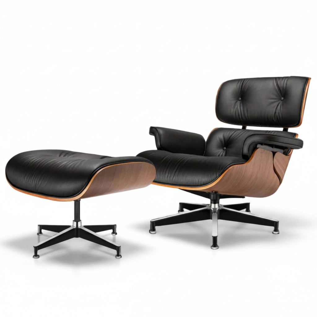 Lounge Chair & Ottoman | Walnut Wood | Black & White