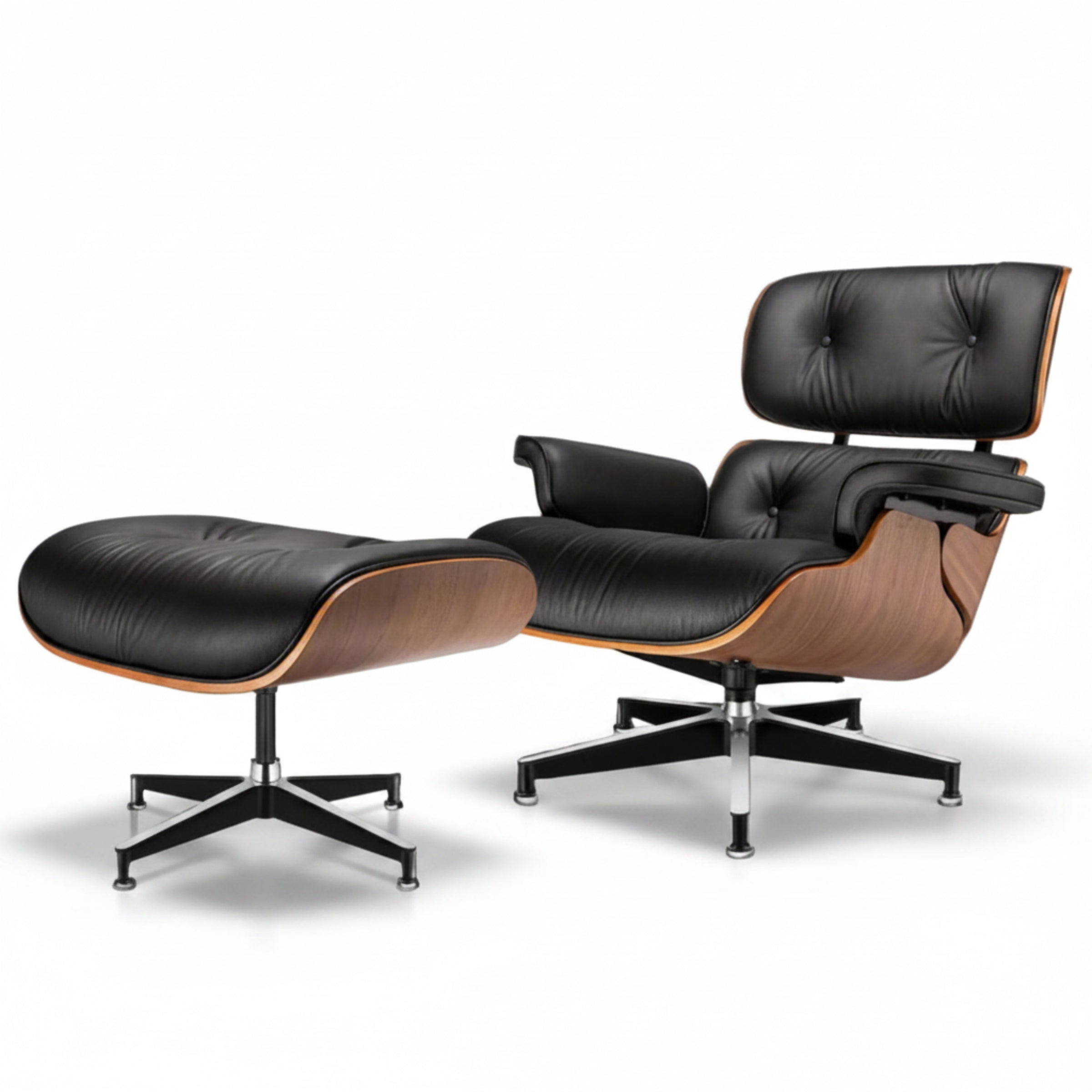 Lounge Chair & Ottoman | Walnut Wood | Black & White