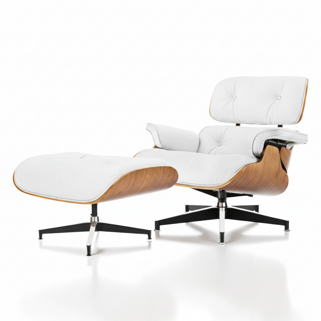 Lounge Chair & Ottoman | Walnut Wood | Black & White