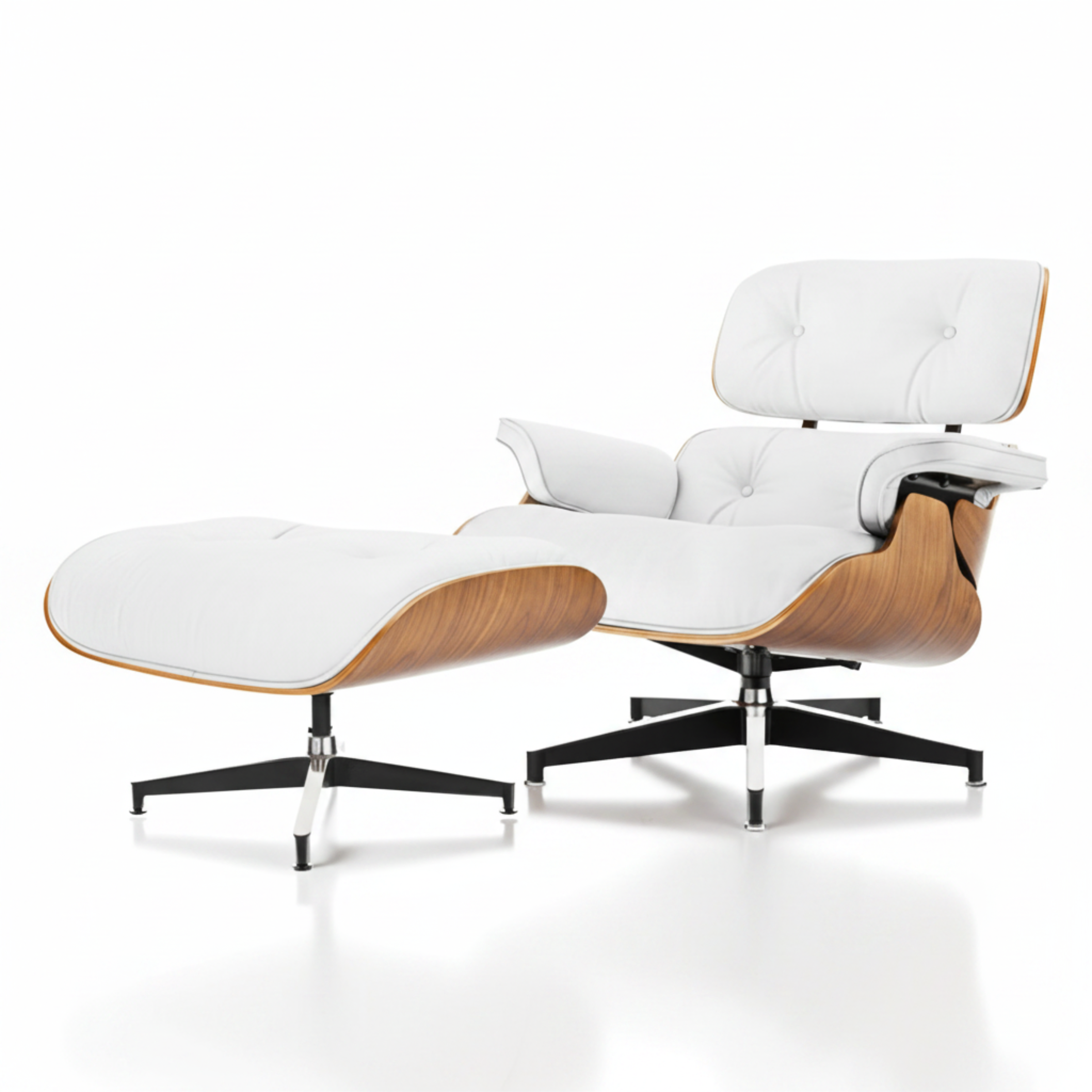 Lounge Chair & Ottoman | Walnut Wood | Black & White
