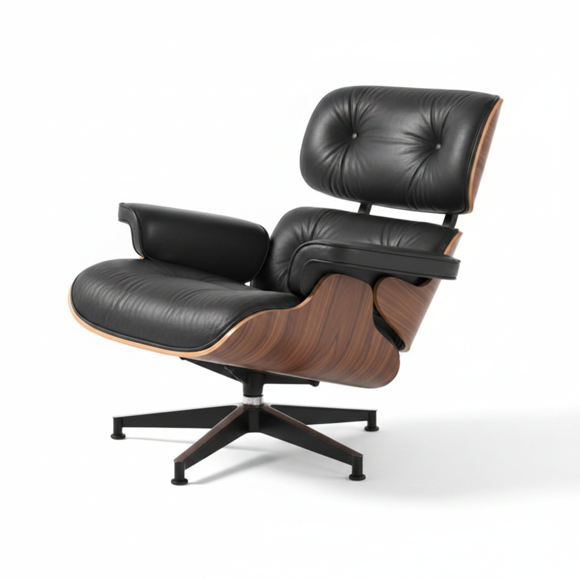 Lounge Chair & Ottoman | Walnut Wood | Black & White