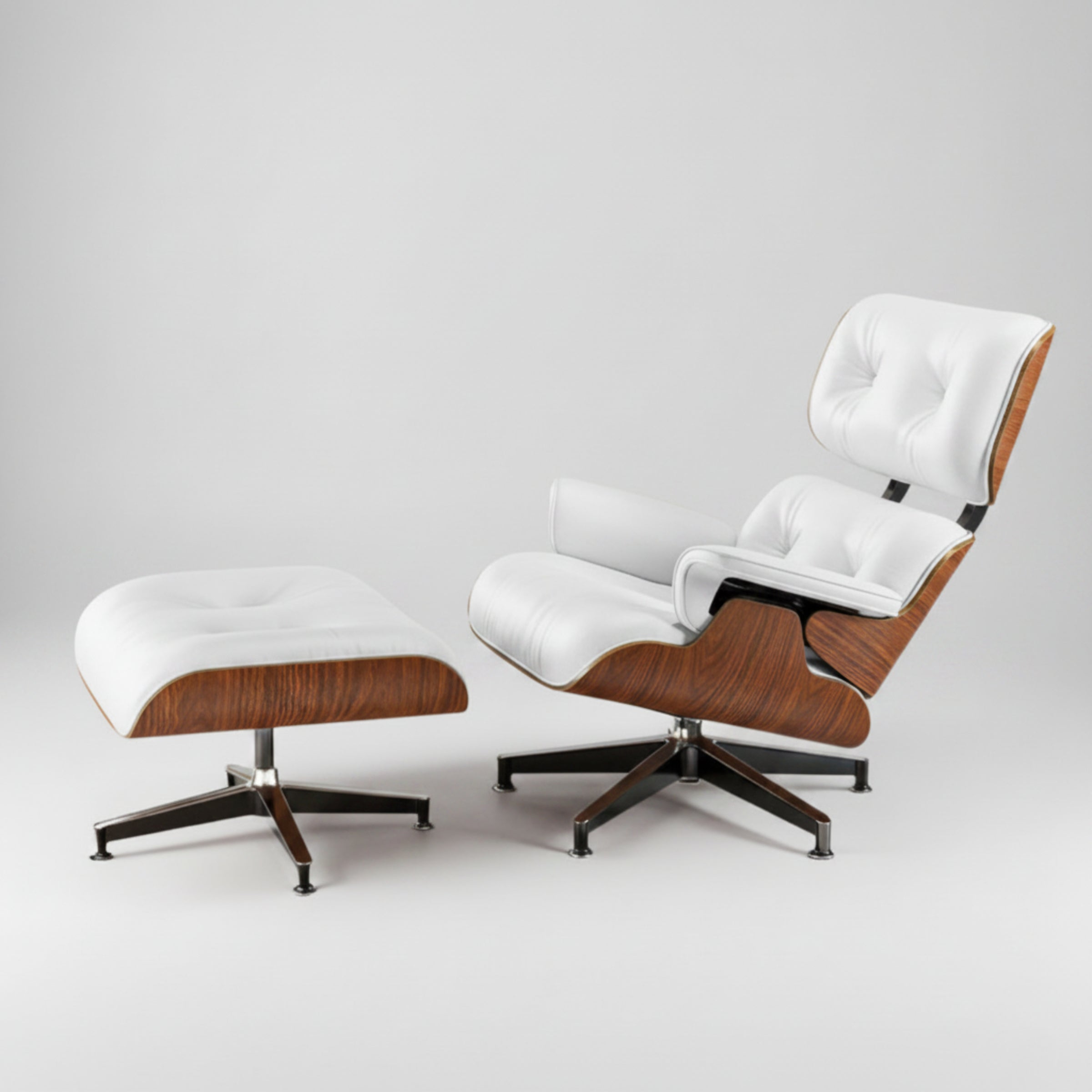 Lounge Chair & Ottoman | Walnut Wood | Black & White