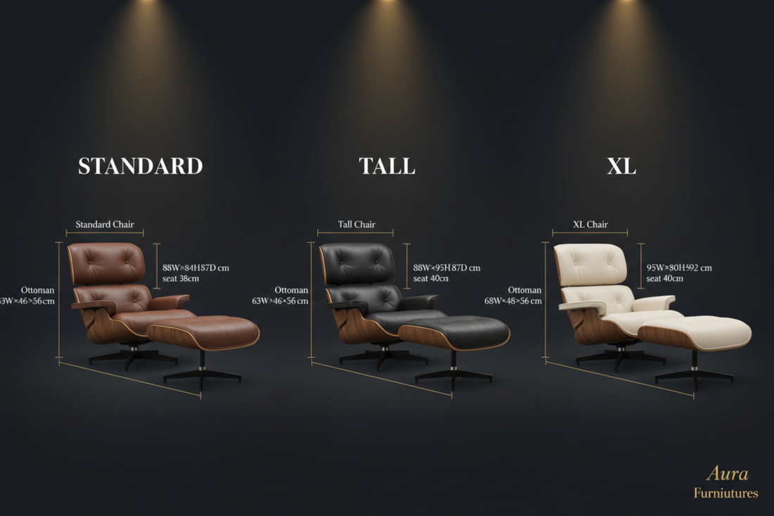 Luxury Black Lounge Chair & Ottoman — Front Three-Quarter