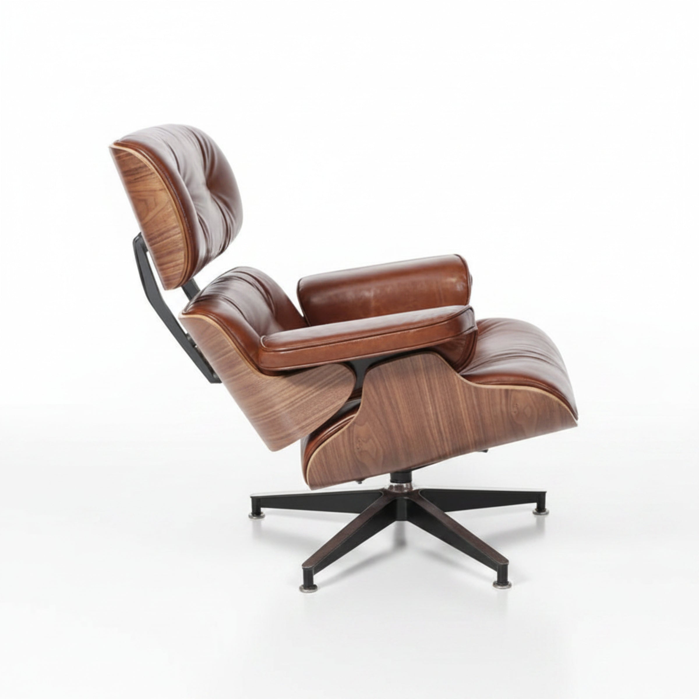 Brown and wood-patterned lounge chair on a white background