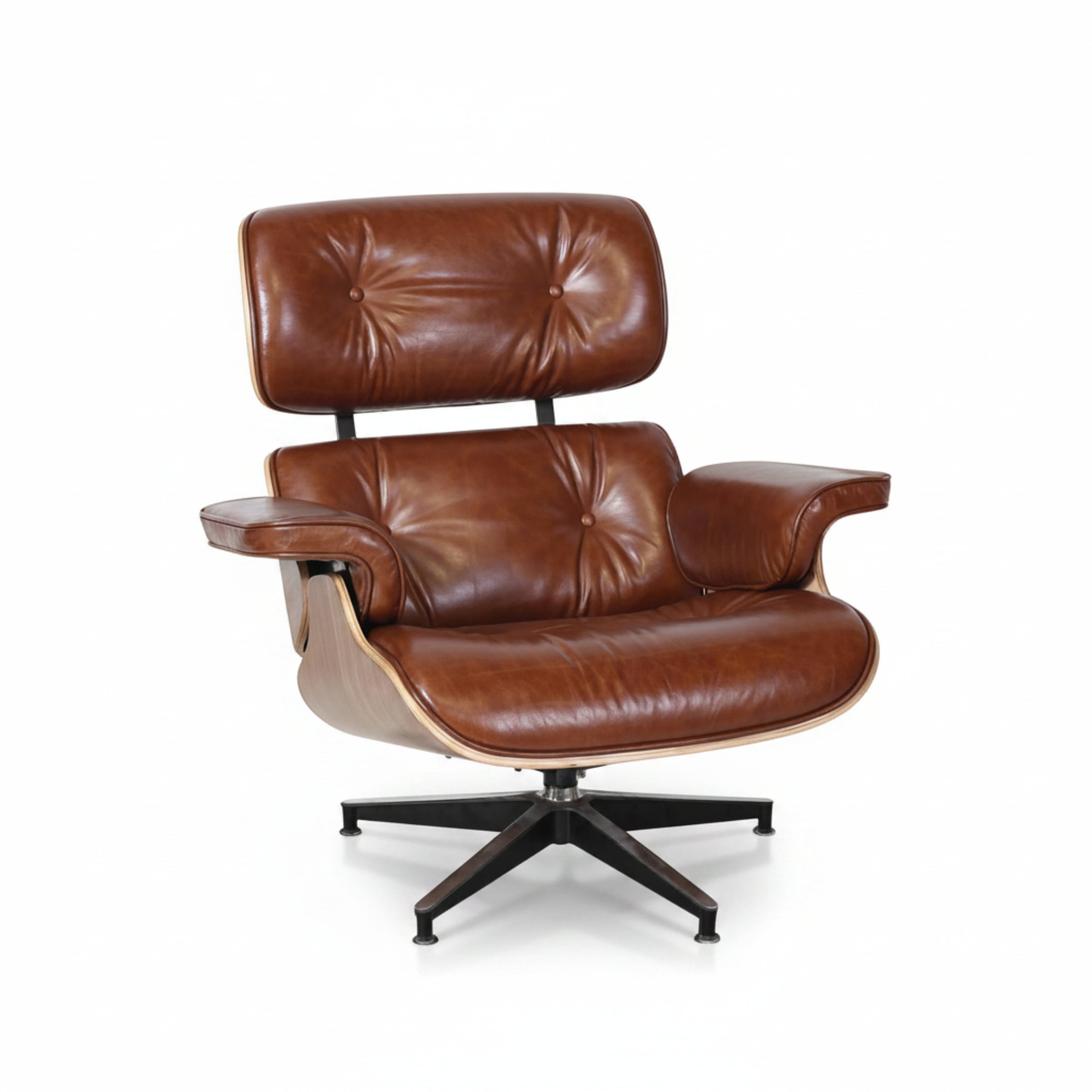 Brown leather lounge chair on a white background