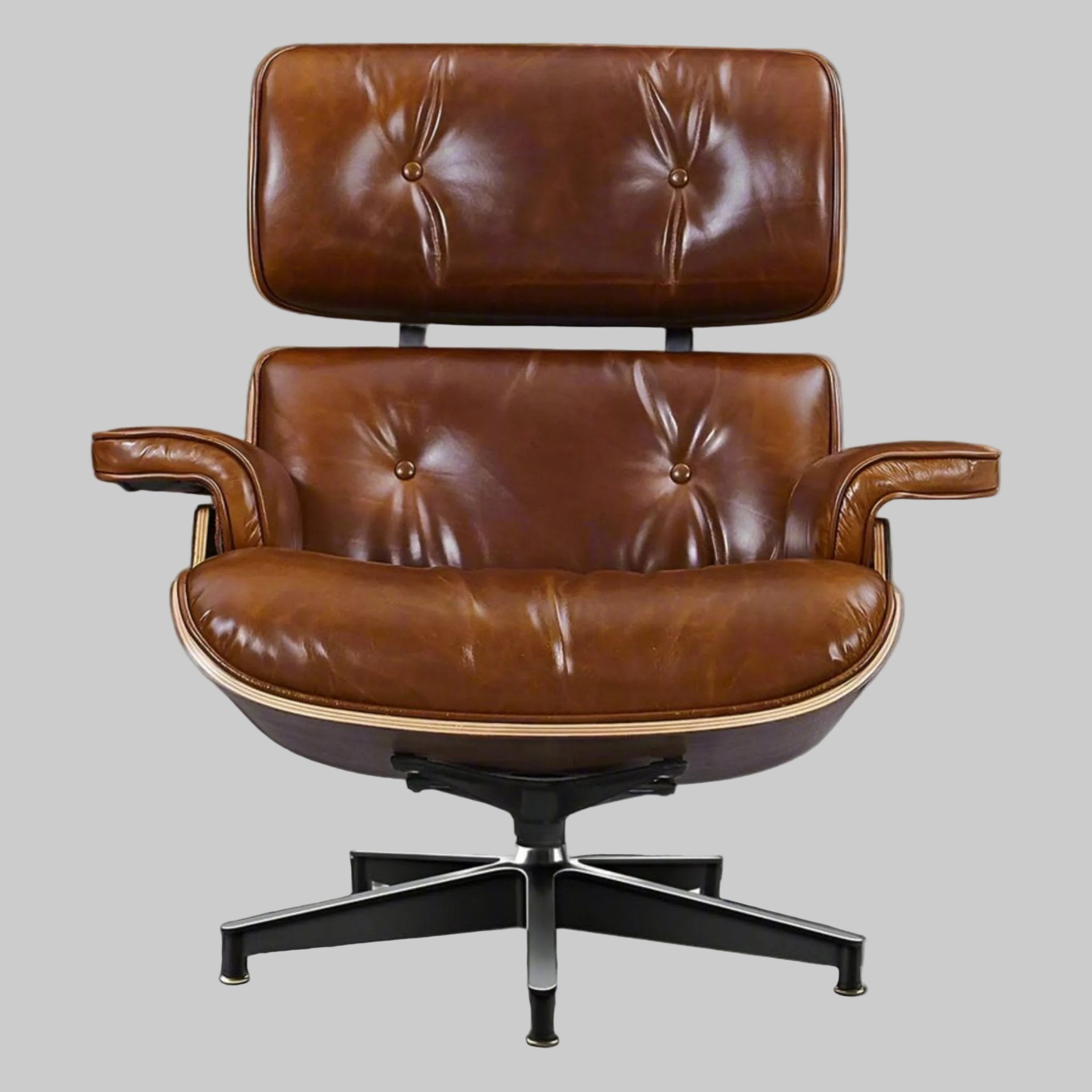 waxed Brown tan leather chair with a gray background
