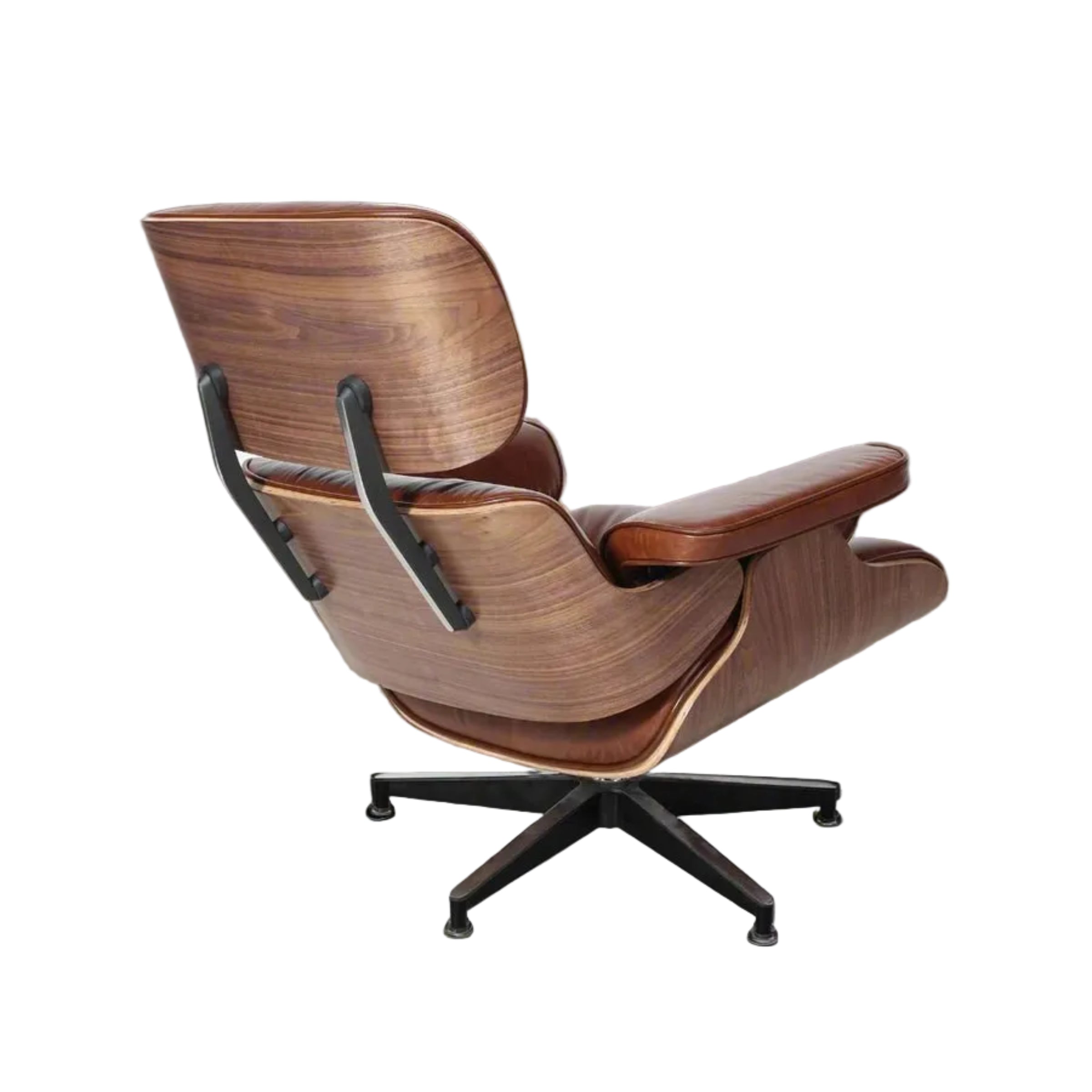 Wooden lounge chair with a black base on a white background