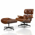 Brown leather chair and ottoman on a white background