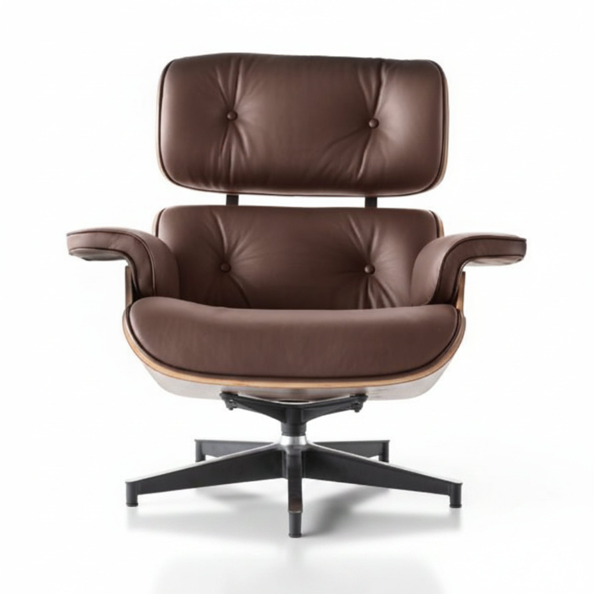 Brown leather lounge chair with a white background