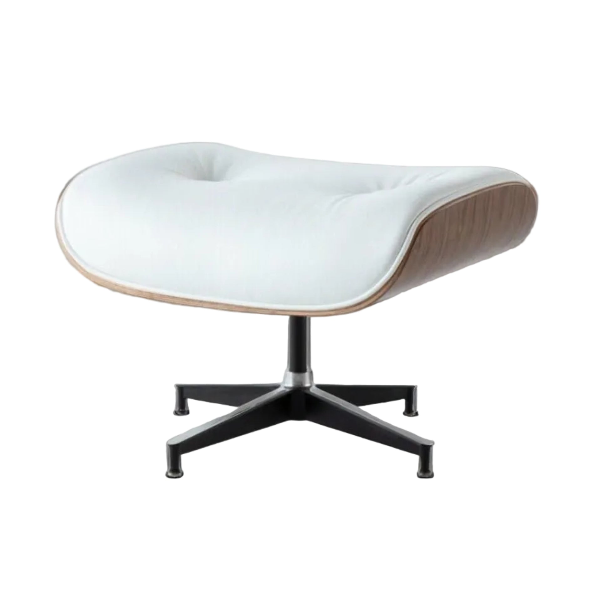 Modern chair with white cushioned seat and wooden edge on a white background