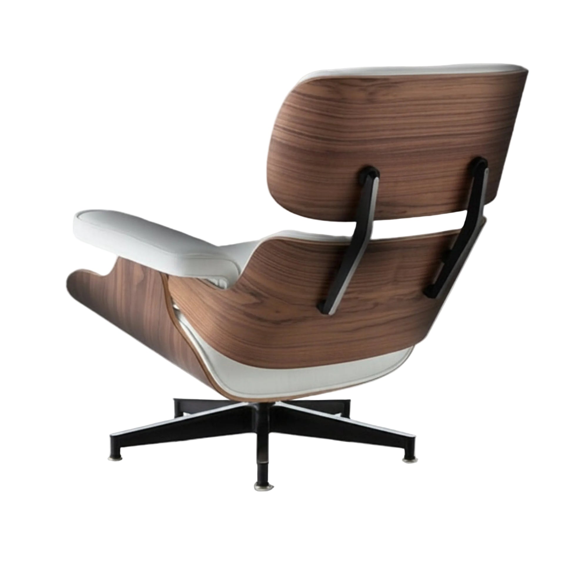 Wooden lounge chair with white cushion on a white background