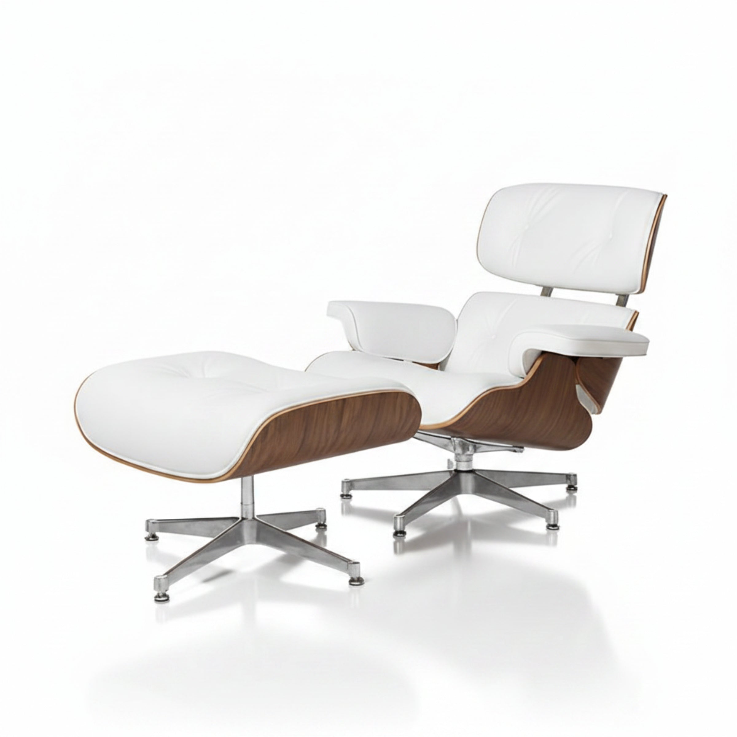 Modern lounge chair with ottoman on a white background