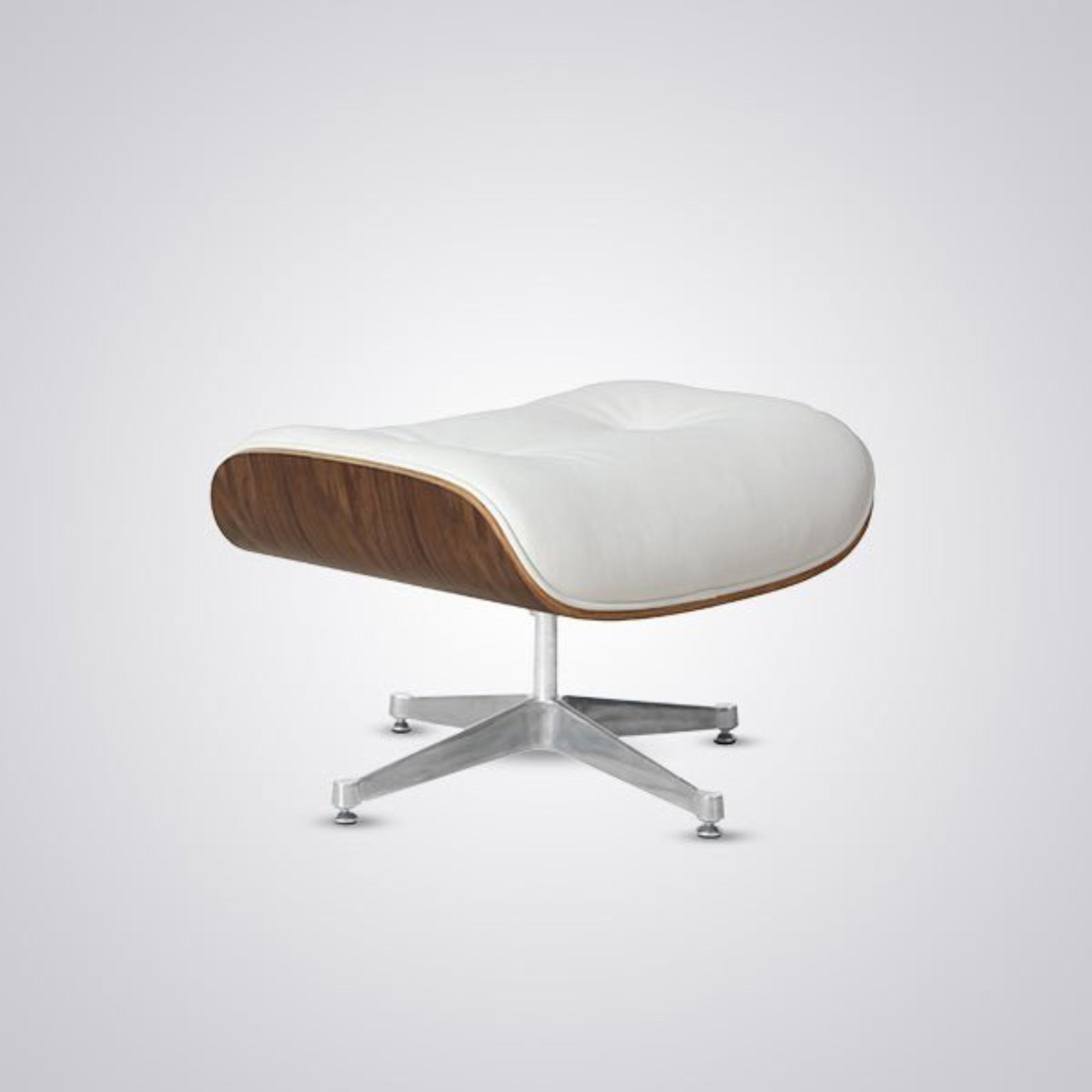 Modern chair with white seat and wooden backrest on a gray background