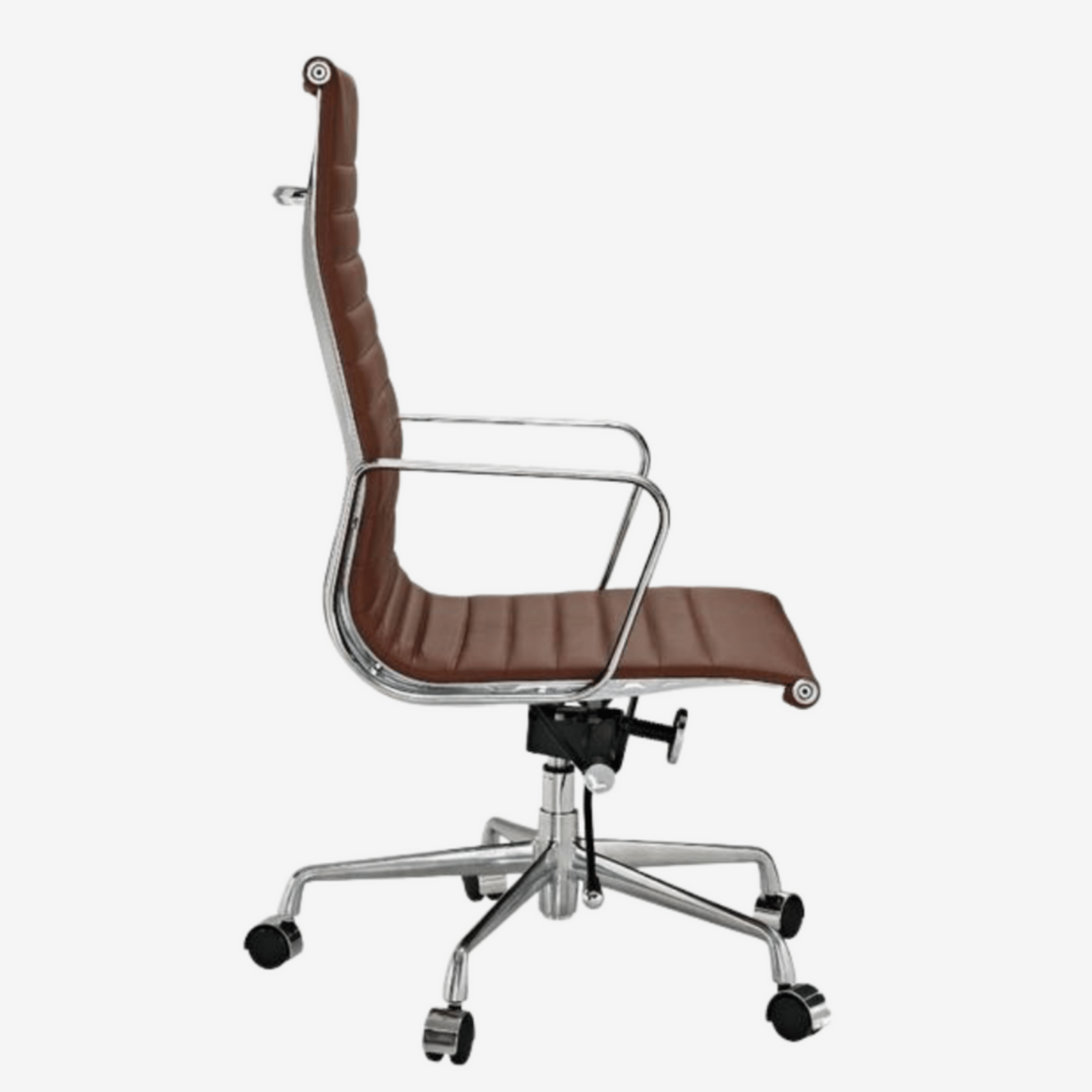 Brown office chair with chrome frame on a white background