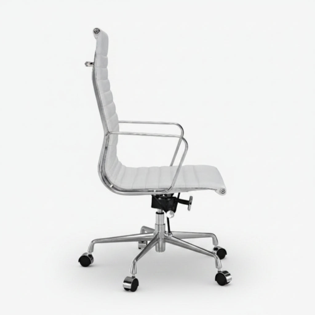 Modern office chair with a transparent backrest on a white background