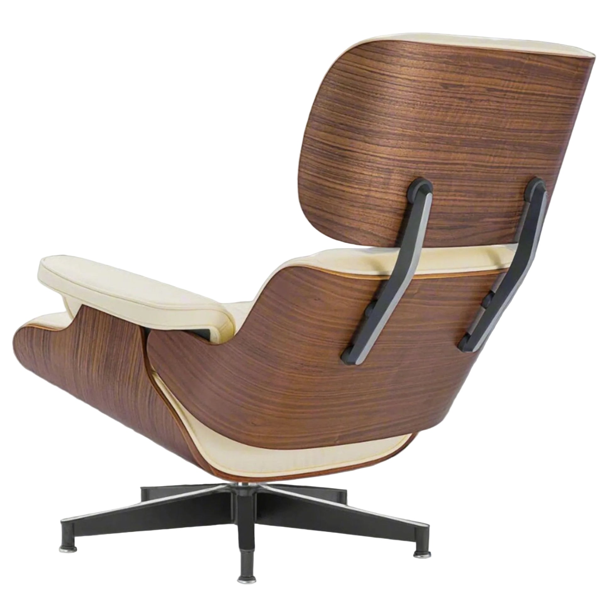 Wooden lounge chair with white cushion on a white background