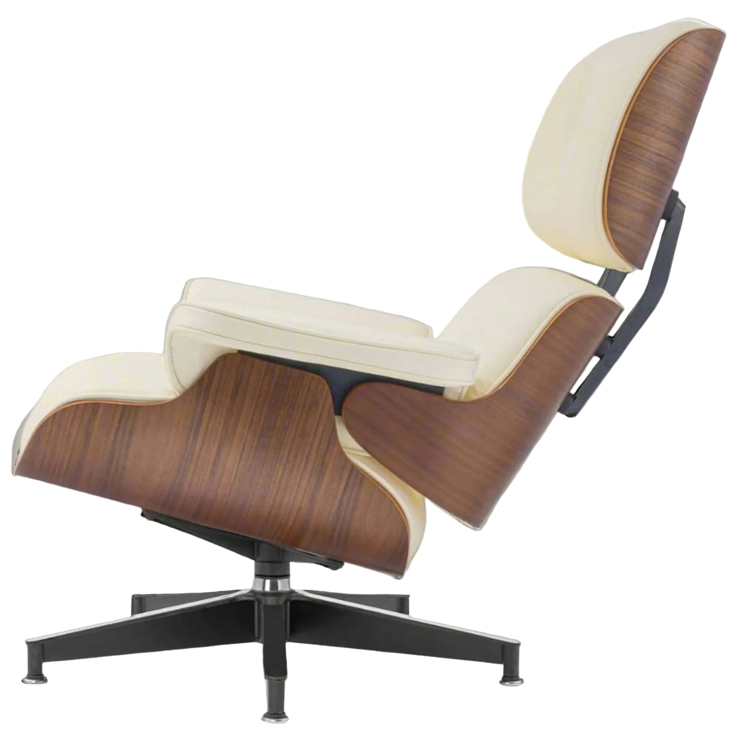 Modern lounge chair with wooden accents on a white background