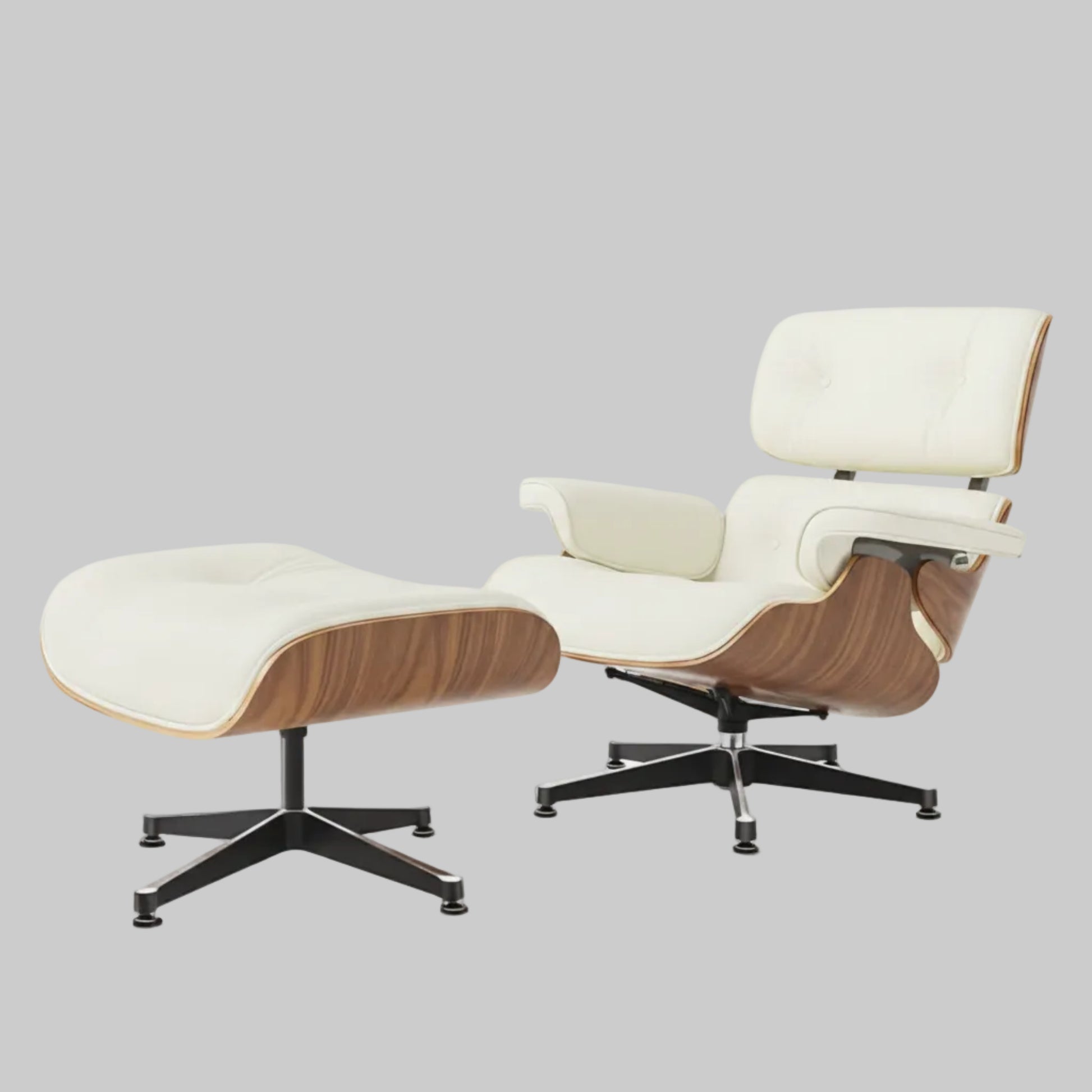 Eames-style lounge chair and ottoman on a gray background